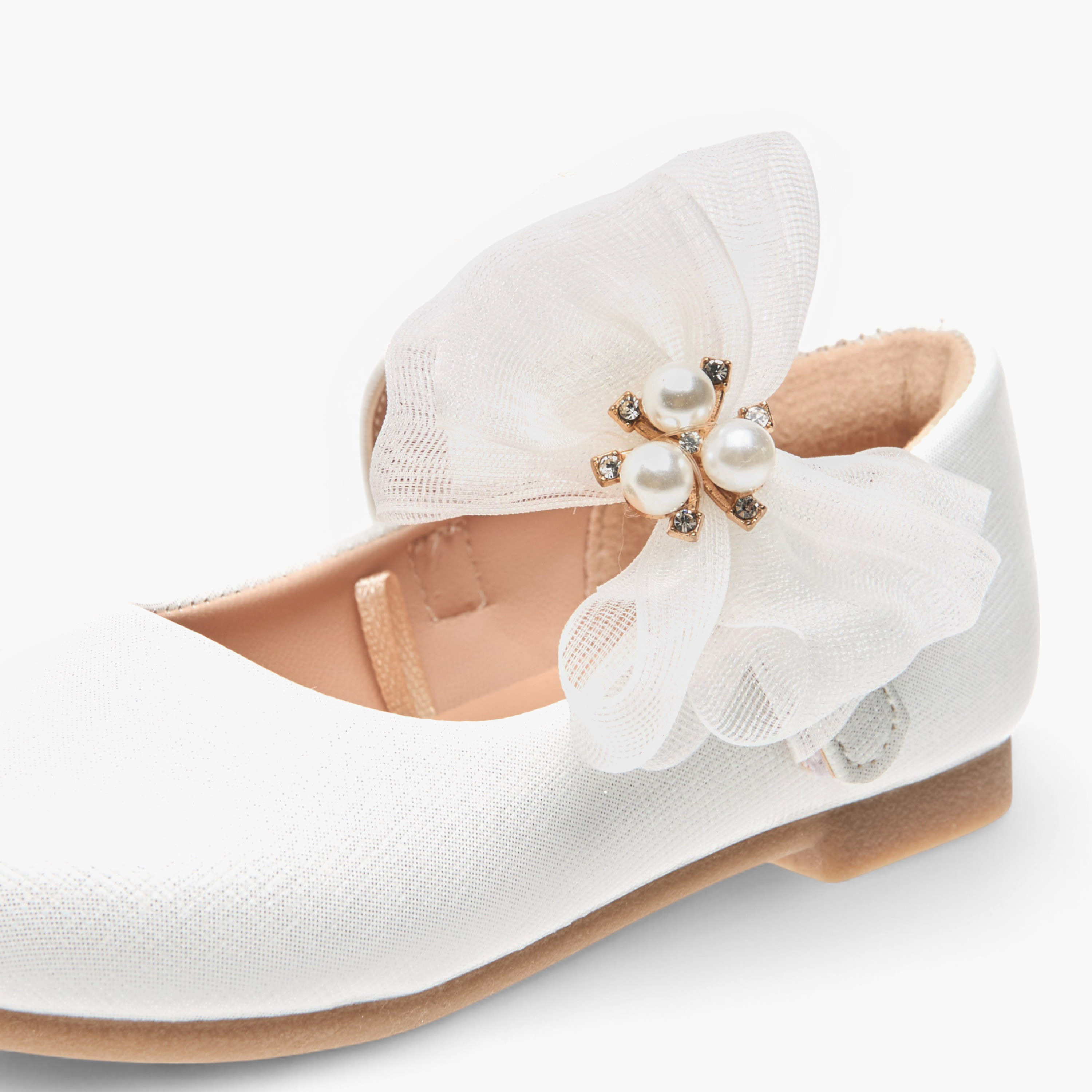 حذاء باليرينا بشريط إغلاق لاصق وتزيينات فيونكة وأزهار من جونيورز-girls-shoes-maryjanes-image-6
