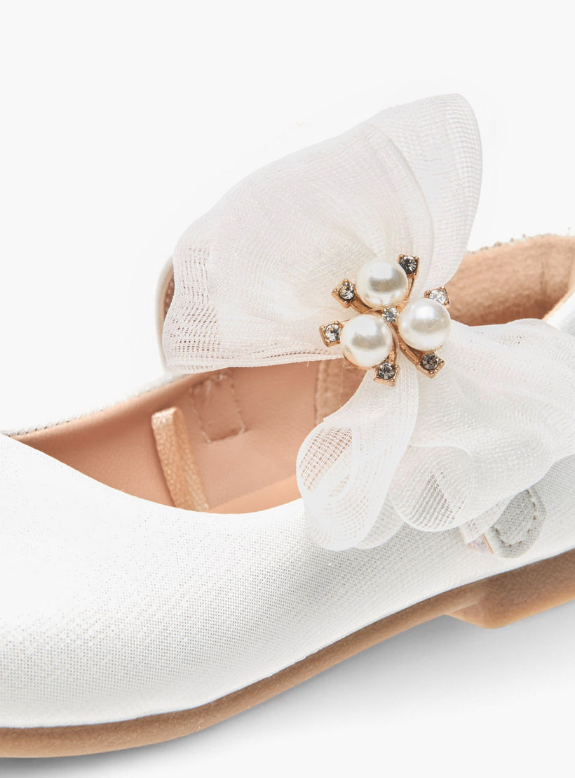 حذاء باليرينا بشريط إغلاق لاصق وتزيينات فيونكة وأزهار من جونيورز-girls-shoes-maryjanes-image-6