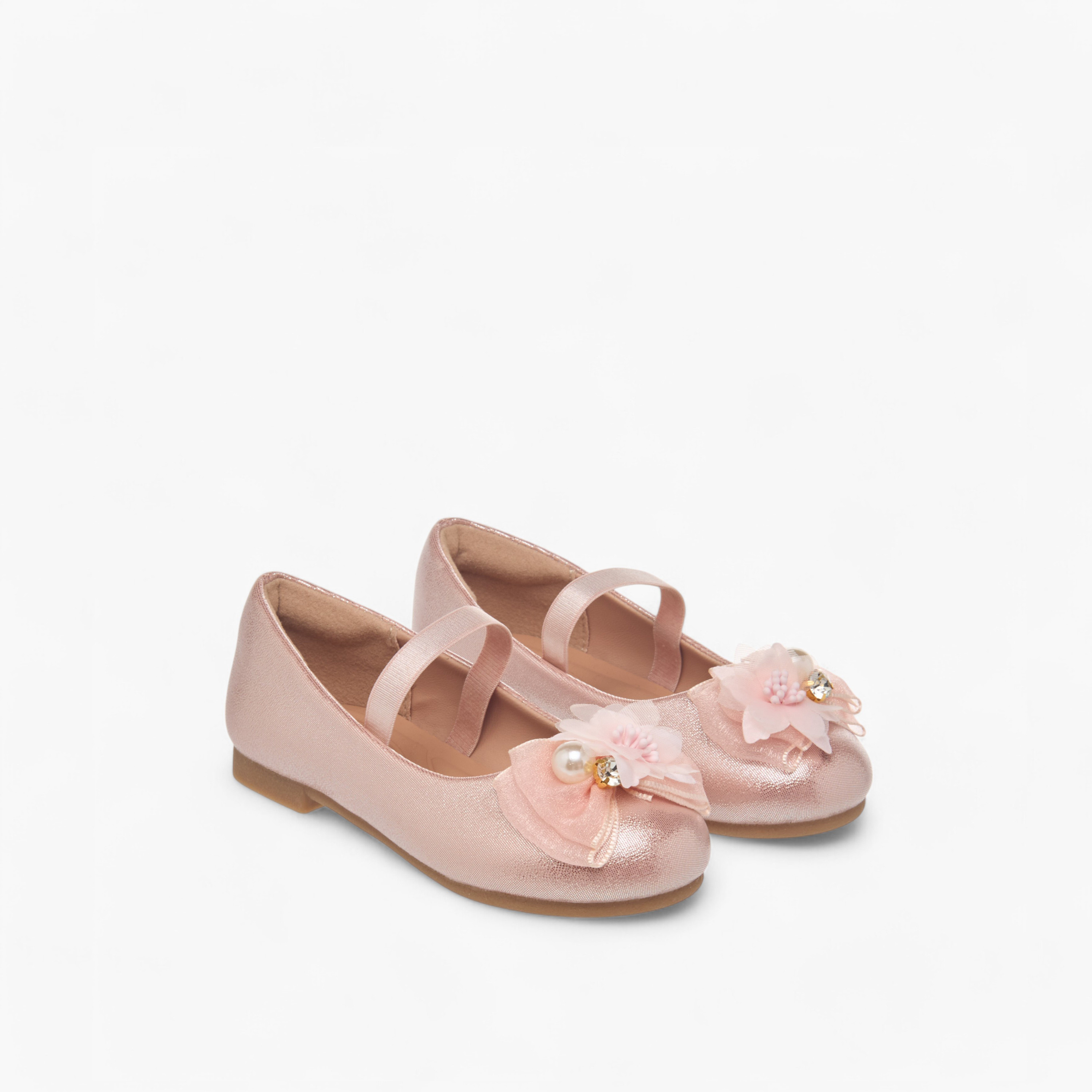 Juniors Floral Accent Slip-On Ballerina Shoes with Elastic Strap-girls-shoes-ballerinas-image-1
