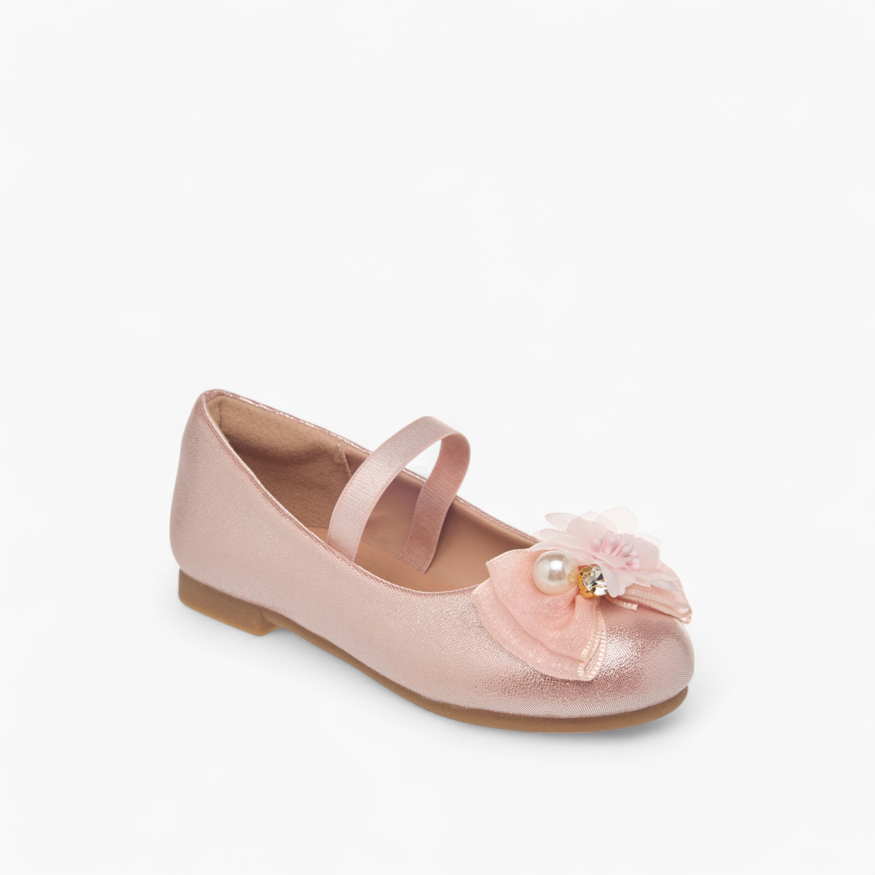 Juniors Floral Accent Slip-On Ballerina Shoes with Elastic Strap-girls-shoes-ballerinas-image-2