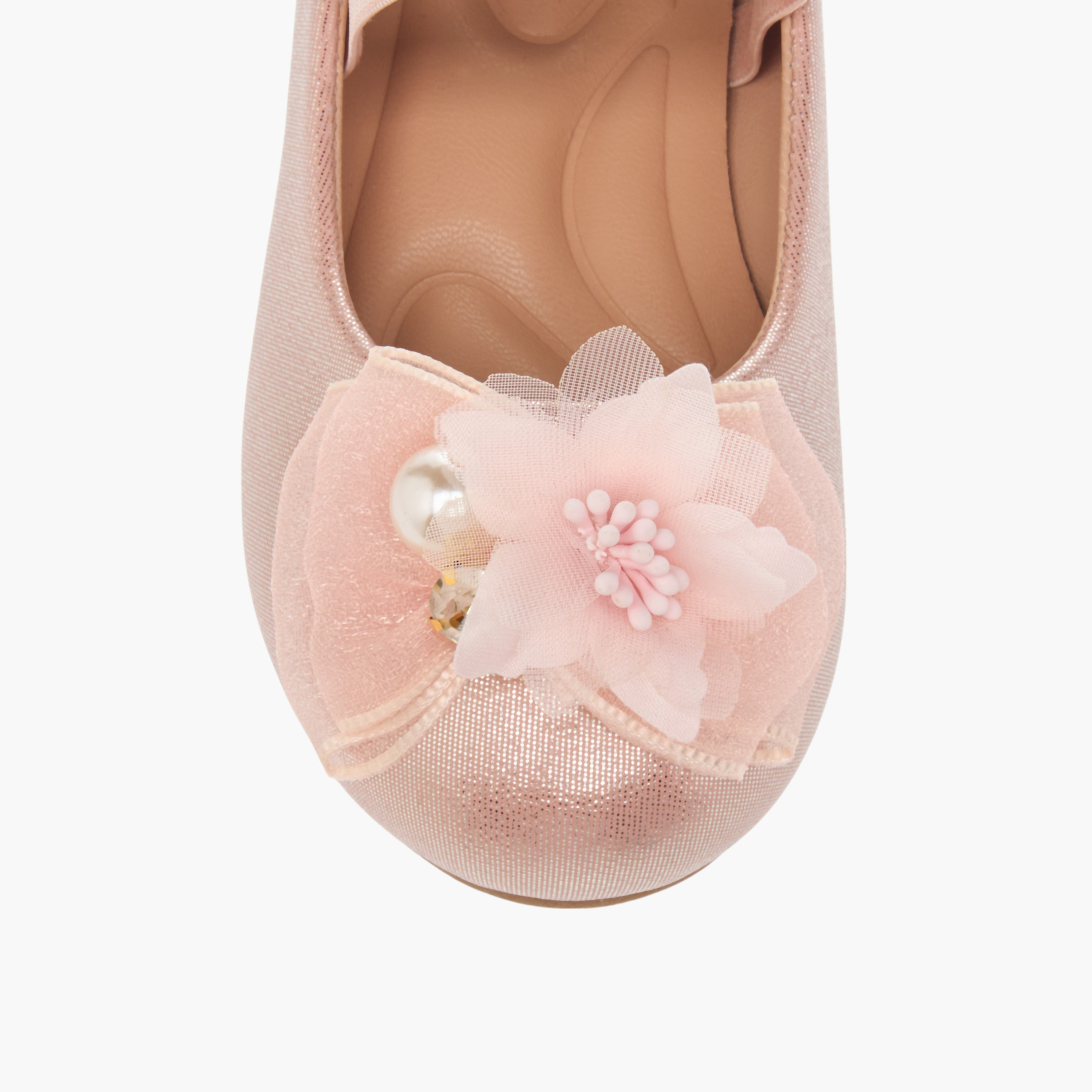 Juniors Floral Accent Slip-On Ballerina Shoes with Elastic Strap-girls-shoes-ballerinas-image-4