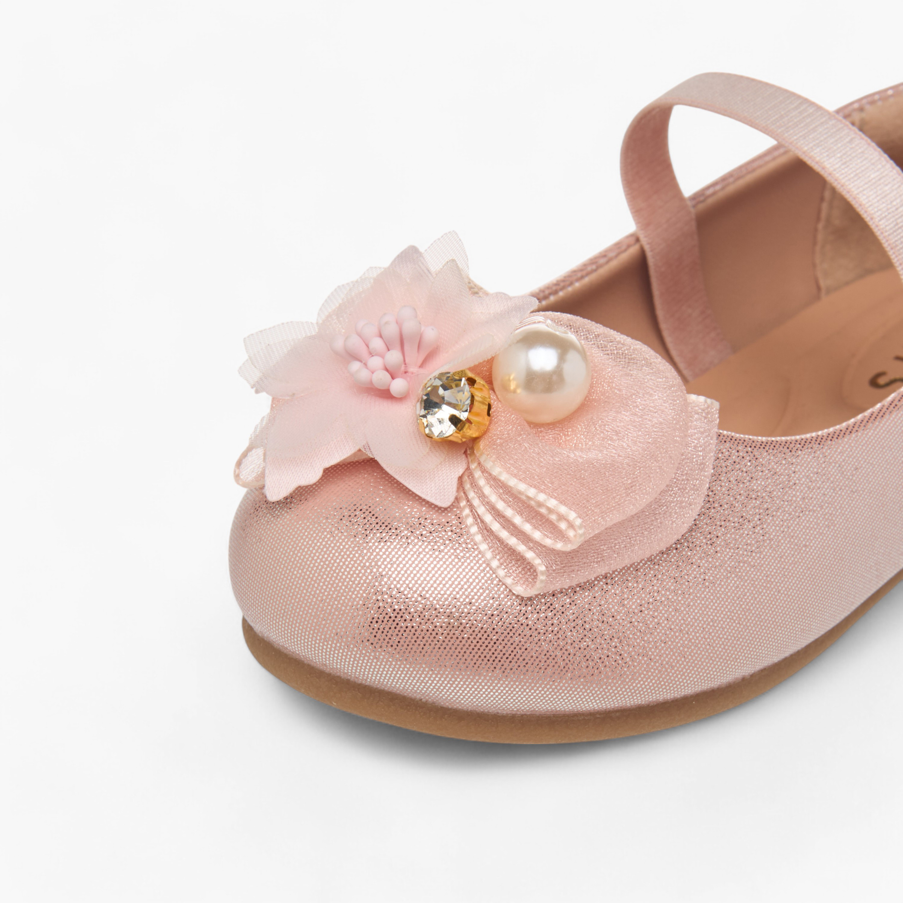 Juniors Floral Accent Slip-On Ballerina Shoes with Elastic Strap-girls-shoes-ballerinas-image-5