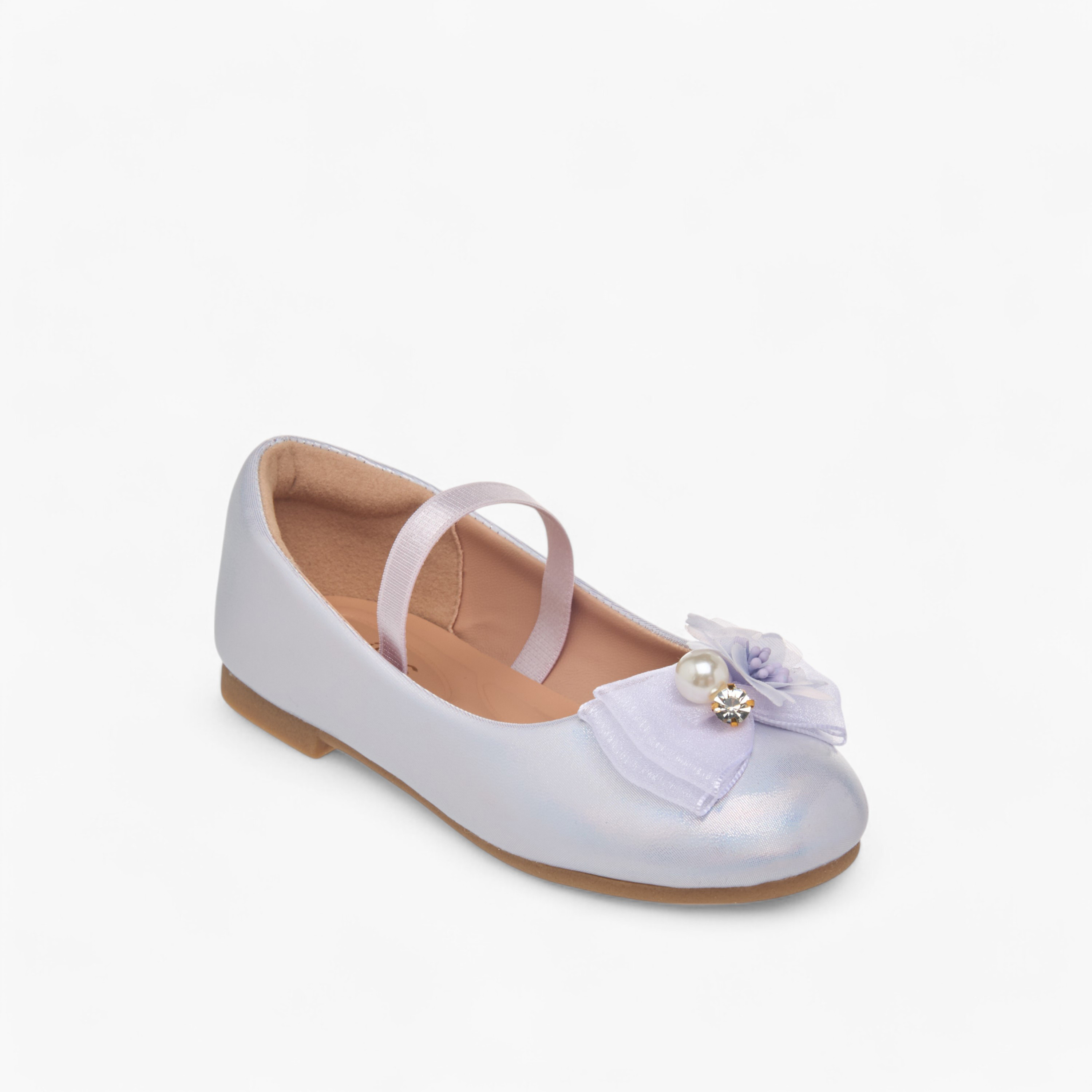 Juniors Floral Accent Slip-On Ballerina Shoes with Elastic Strap-girls-shoes-ballerinas-image-14