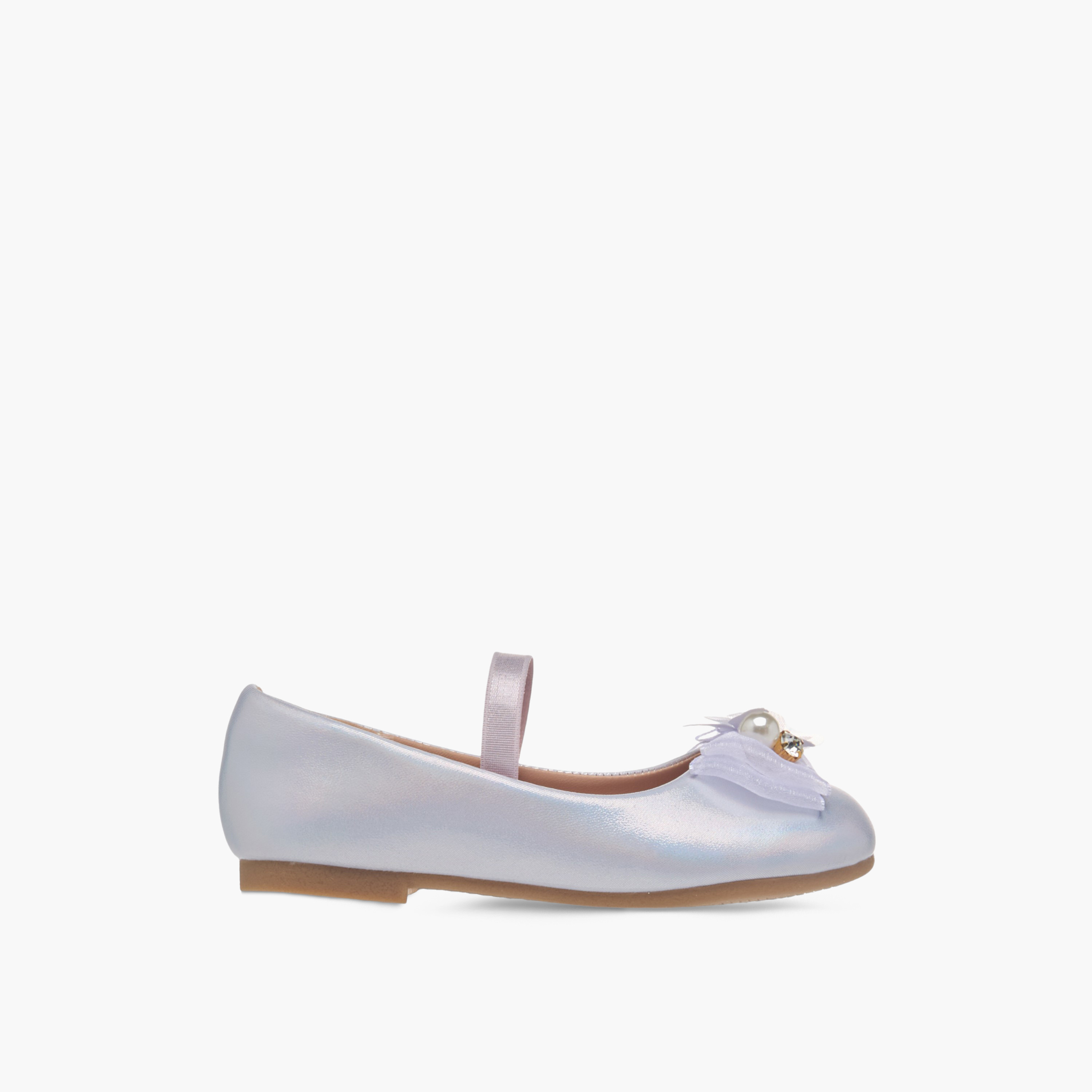 Juniors Floral Accent Slip-On Ballerina Shoes with Elastic Strap-girls-shoes-ballerinas-image-15