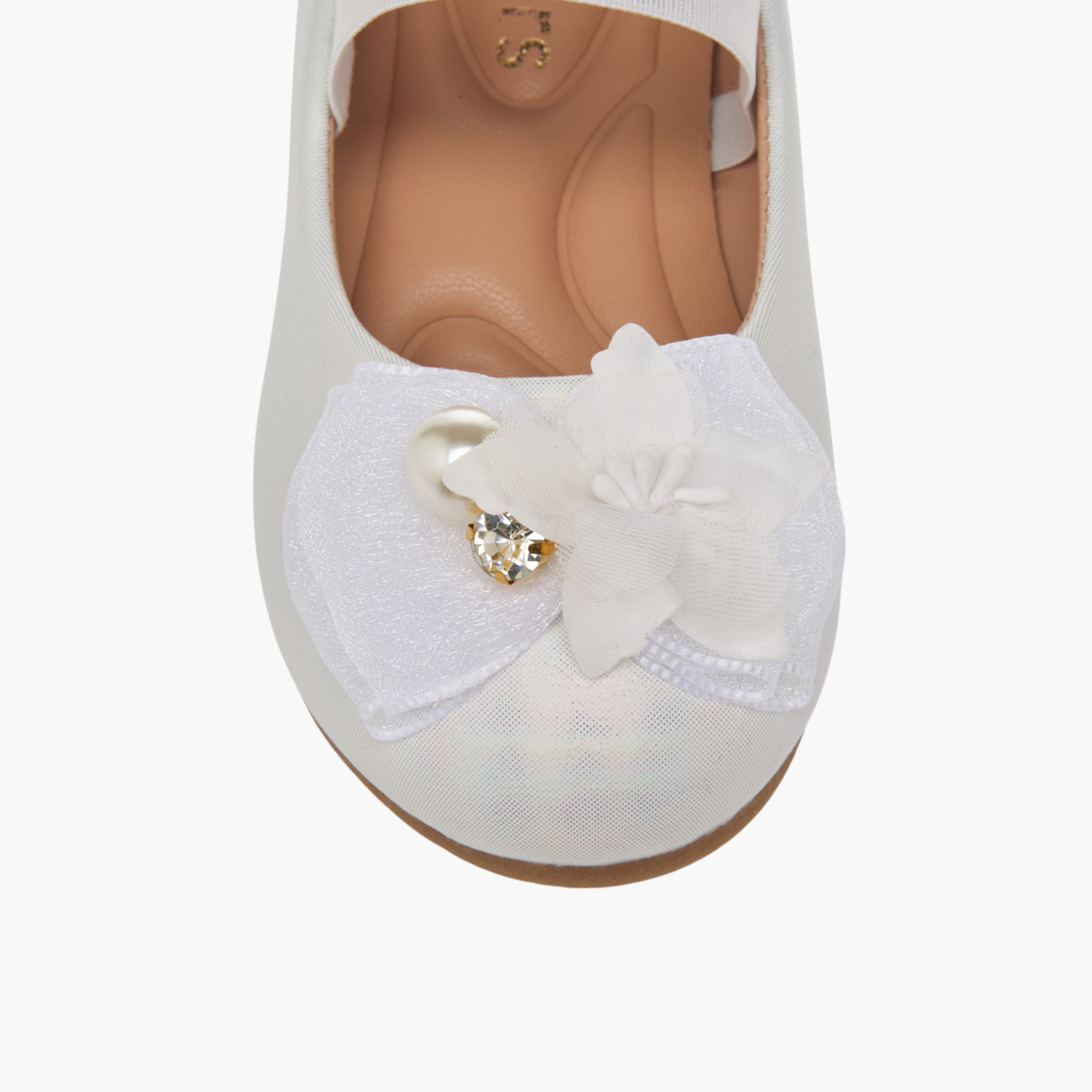 Juniors Floral Accent Slip-On Ballerina Shoes with Elastic Strap-girls-shoes-ballerinas-image-10