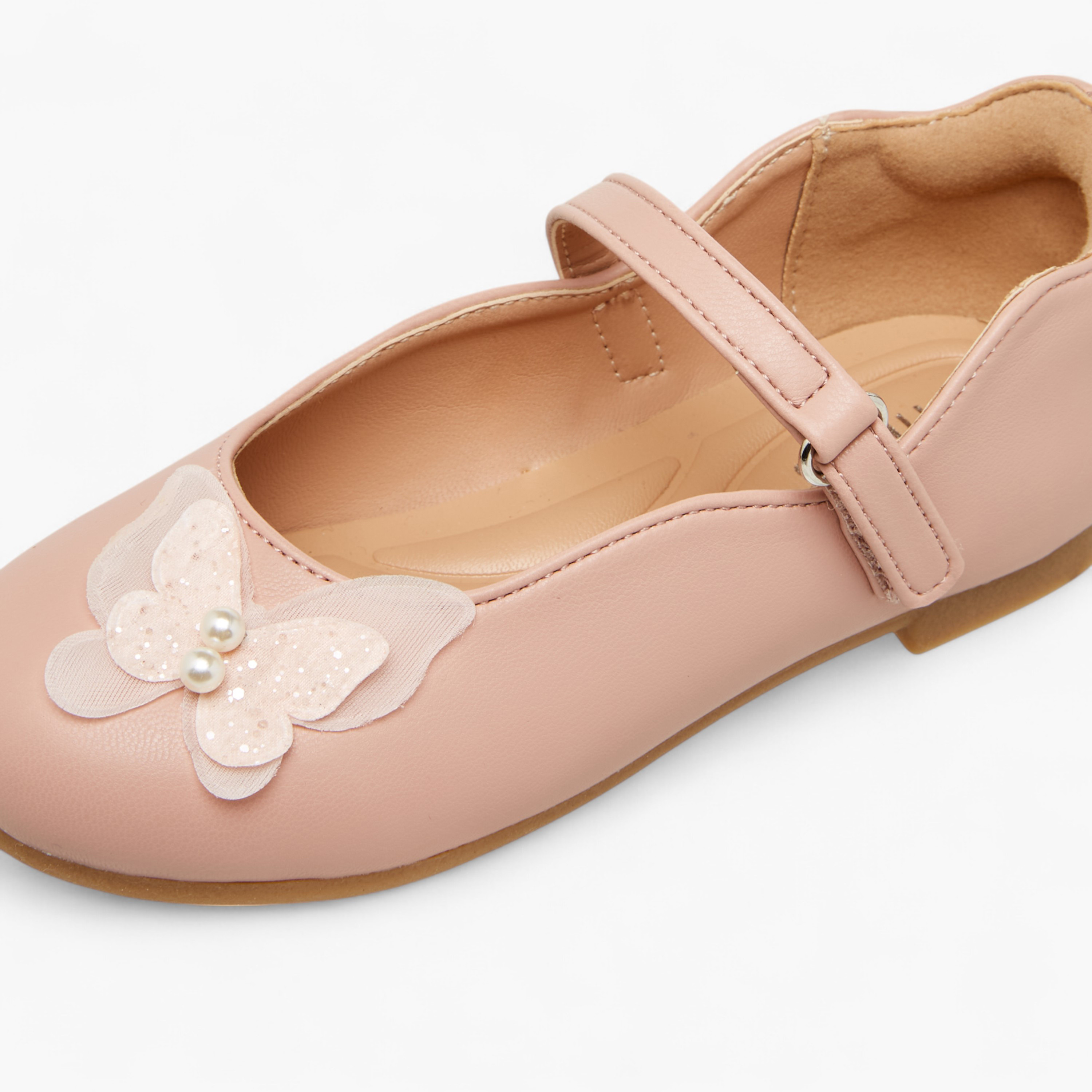 Juniors Butterfly Accent Ballerina Shoes with Hook and Loop Closure-girls-shoes-maryjanes-image-6