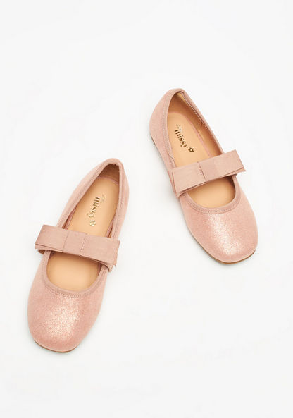 Little Missy Solid Round Toe Ballerina Shoes with Bow Accent