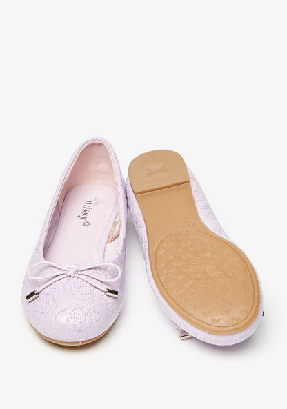 Little Missy Quilted Slip-On Round Toe Ballerina Shoes with Bow Applique