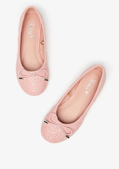 Little Missy Quilted Slip-On Round Toe Ballerina Shoes with Bow Applique-Girl%27s Ballerinas-image-1