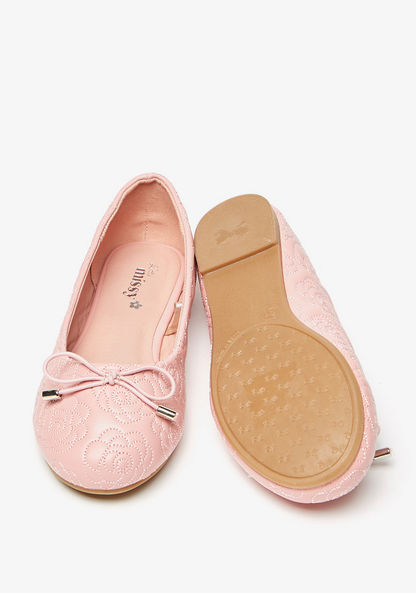 Little Missy Quilted Slip-On Round Toe Ballerina Shoes with Bow Applique