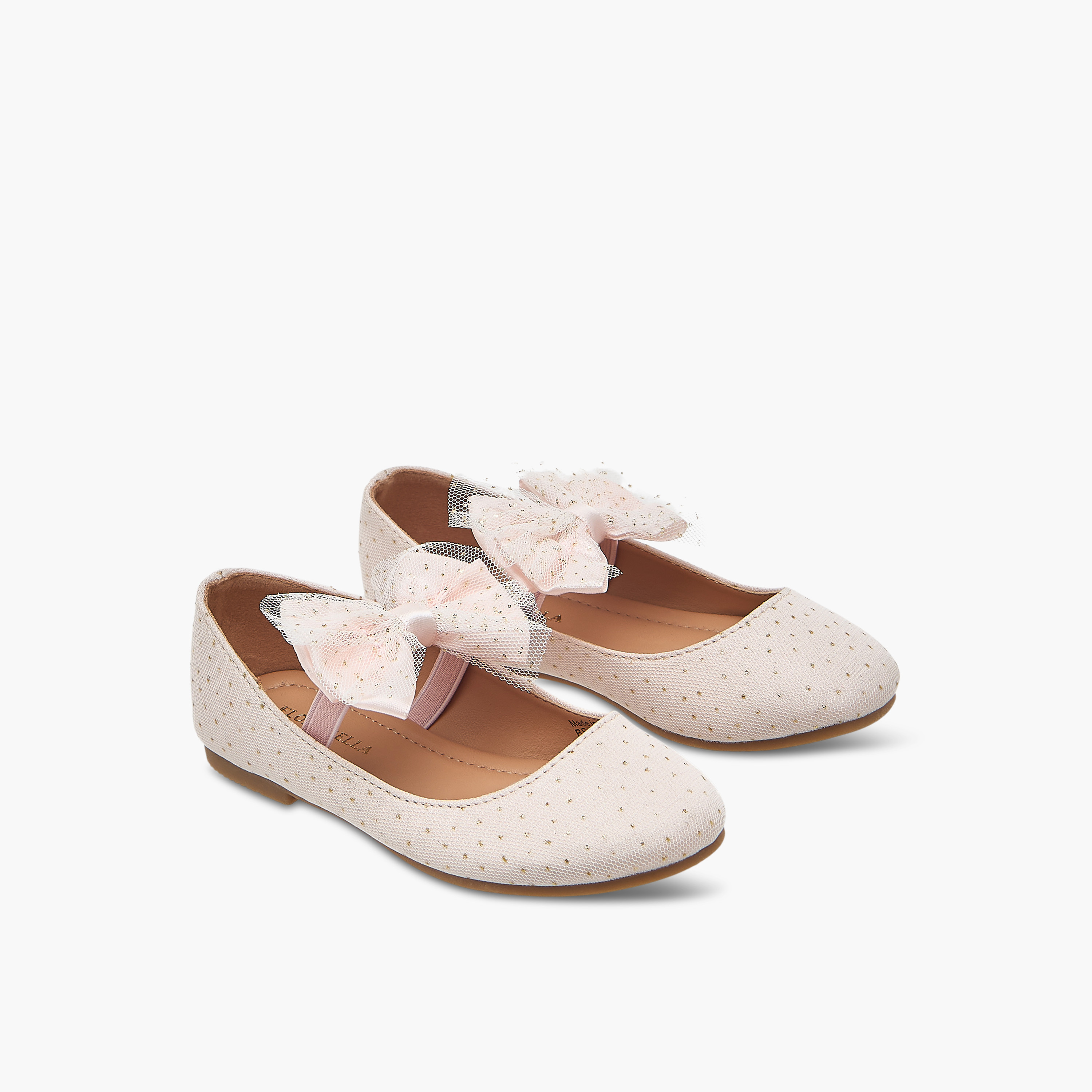 Flora Bella Textured Ballerina Shoes with Elastic Closure-girls-shoes-ballerinas-image-1