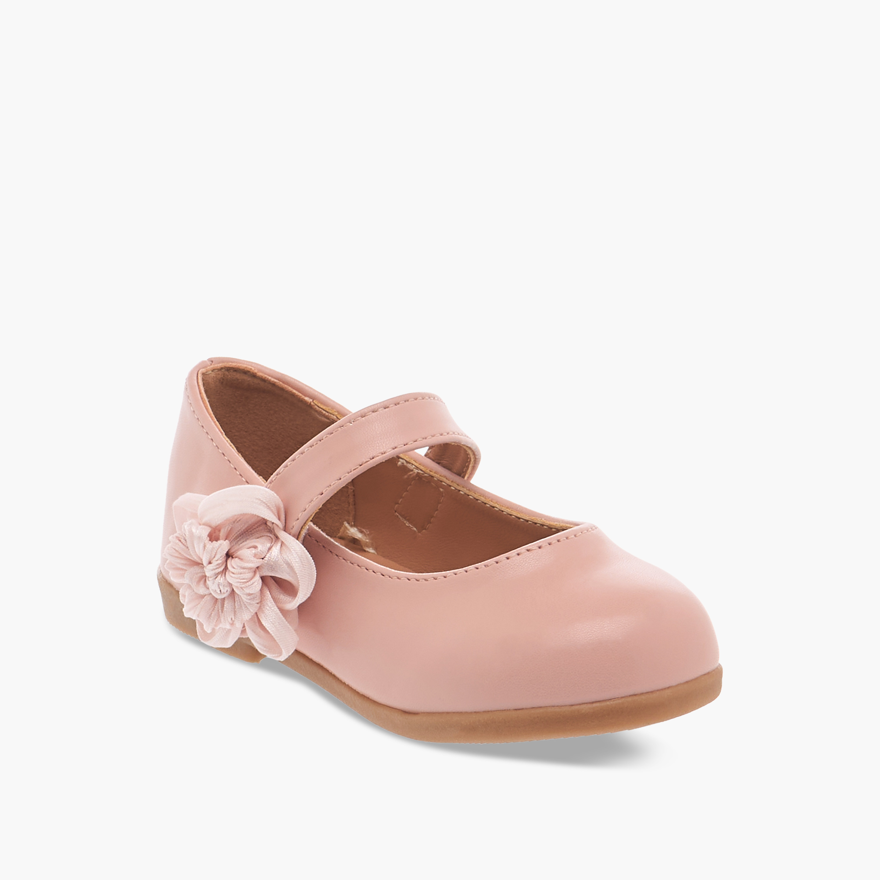 Flora Bella Floral Accent Detail Mary Jane Shoes with Hook and Loop Closure-girls-shoes-maryjanes-image-2