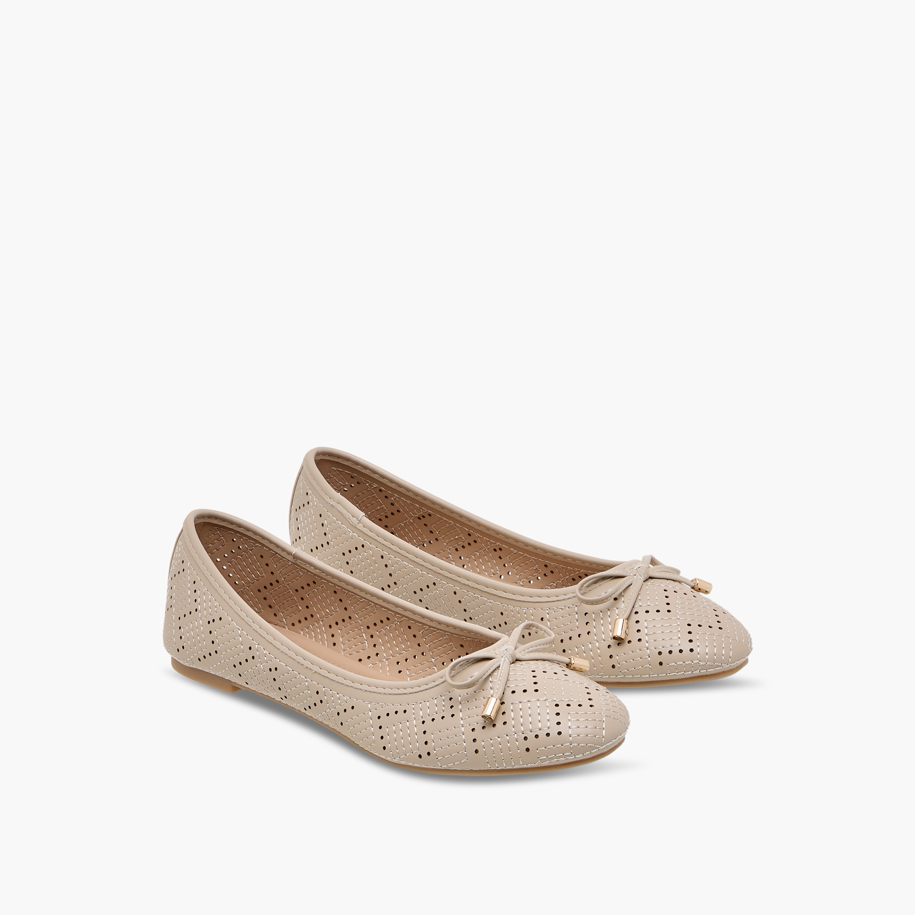 Flora Bella Textured Ballerina Shoes with Bow Detail-women-shoes-ballerinas-image-1