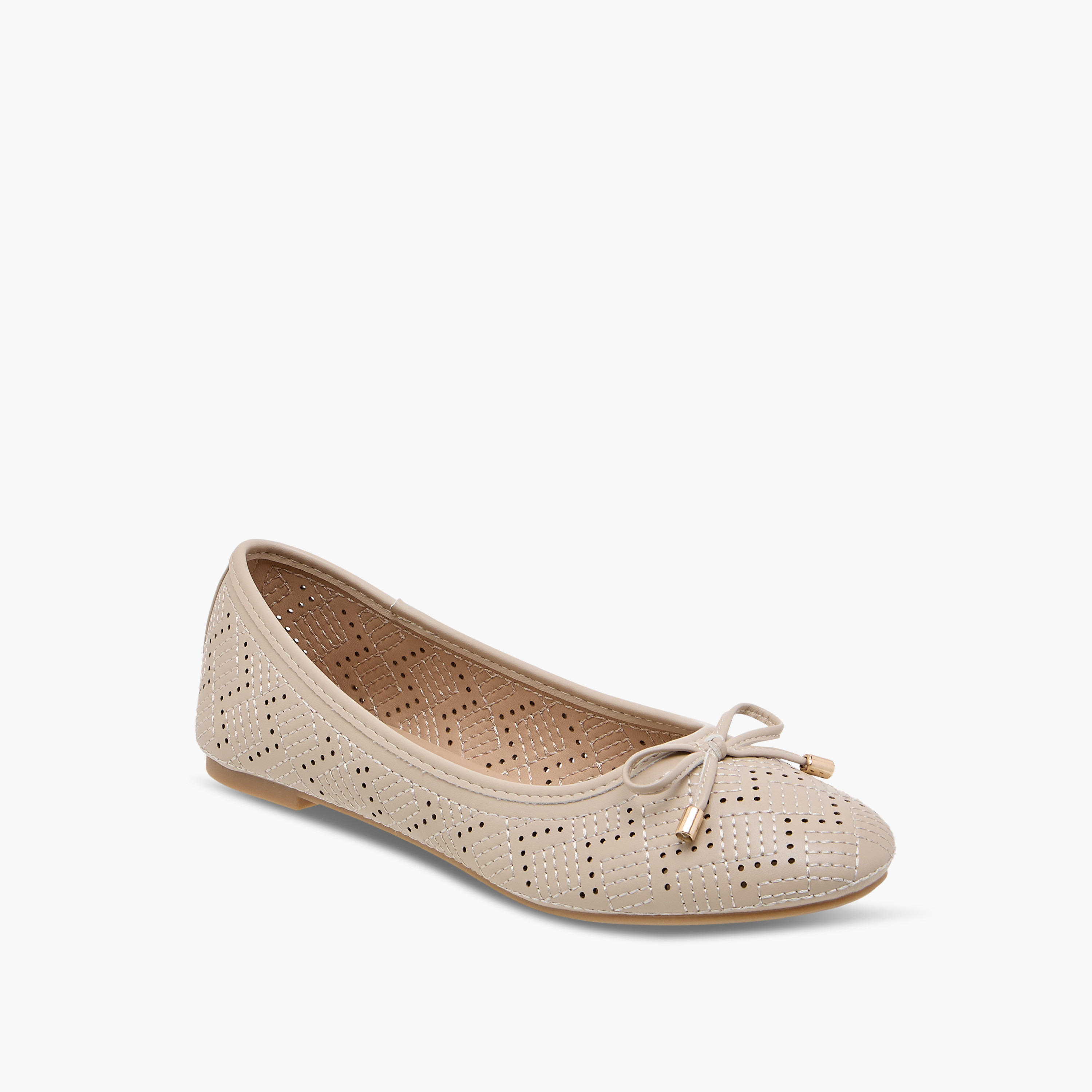 Flora Bella Textured Ballerina Shoes with Bow Detail-women-shoes-ballerinas-image-2