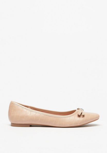 Celeste Women's Textured Pointed Toe Ballerina Shoes with Bow Applique-Women%27s Ballerinas-image-0