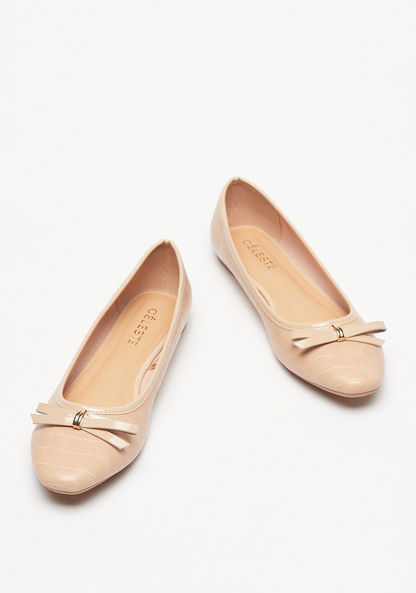 Celeste Women's Textured Pointed Toe Ballerina Shoes with Bow Applique-Women%27s Ballerinas-image-1