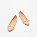 Celeste Women's Textured Pointed Toe Ballerina Shoes with Bow Applique-Women%27s Ballerinas-thumbnail-1