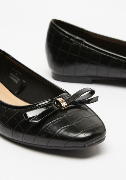 Celeste Women's Textured Pointed Toe Ballerina Shoes with Bow Applique-Women%27s Ballerinas-image-2