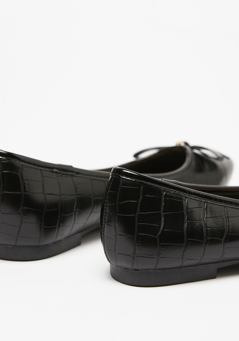 Celeste Women's Textured Pointed Toe Ballerina Shoes with Bow Applique-Women%27s Ballerinas-image-3