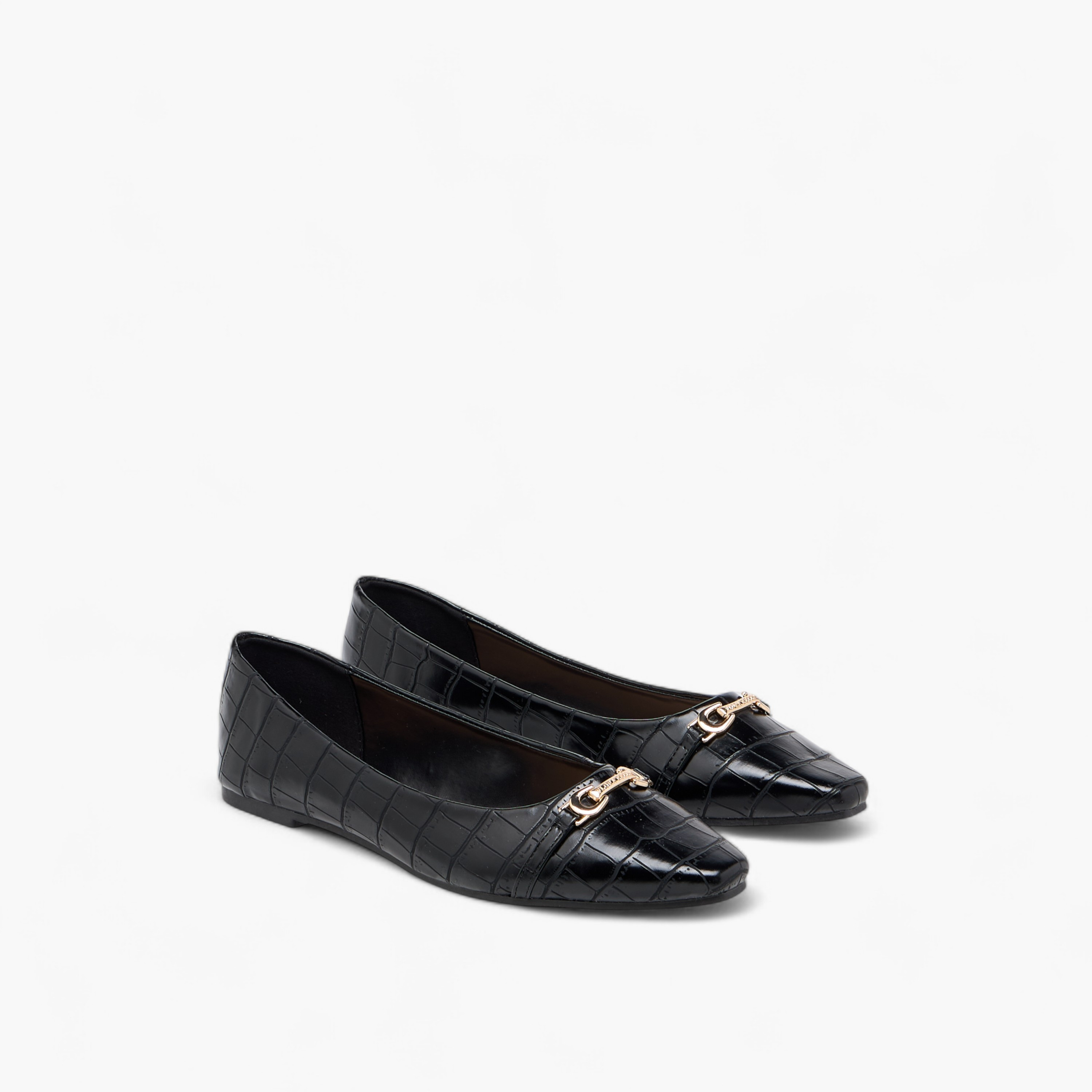 Flora Bella Textured Slip-On Ballerina Shoes with Metal Accent-women-shoes-ballerinas-image-1
