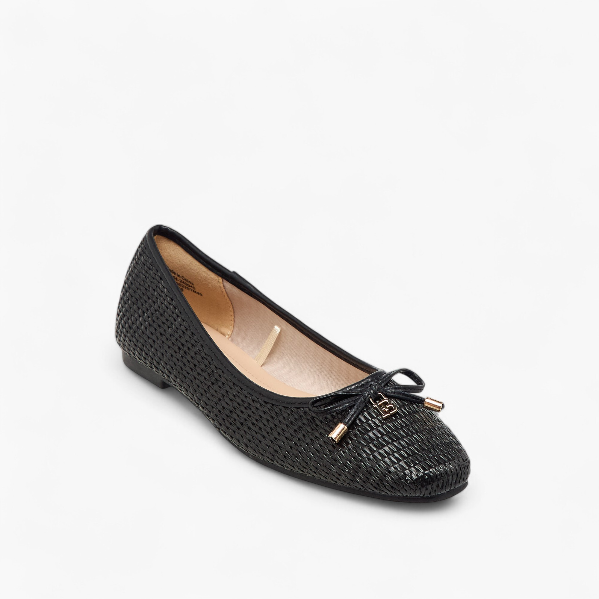 Flora Bella Textured Slip-On Ballerina Shoes with Bow Detail-women-shoes-flats-ballerinas-image-2
