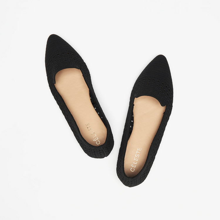 Celeste Women's Textured Slip-On Pointed Toe Ballerina Shoes