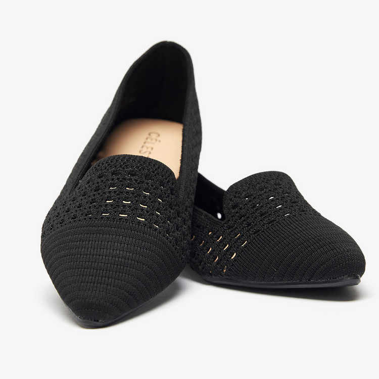 Celeste Women's Textured Slip-On Pointed Toe Ballerina Shoes