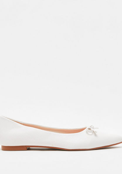 Celeste Women's Textured Pointed Toe Ballerinas with Bow Accent-Women%27s Ballerinas-image-0