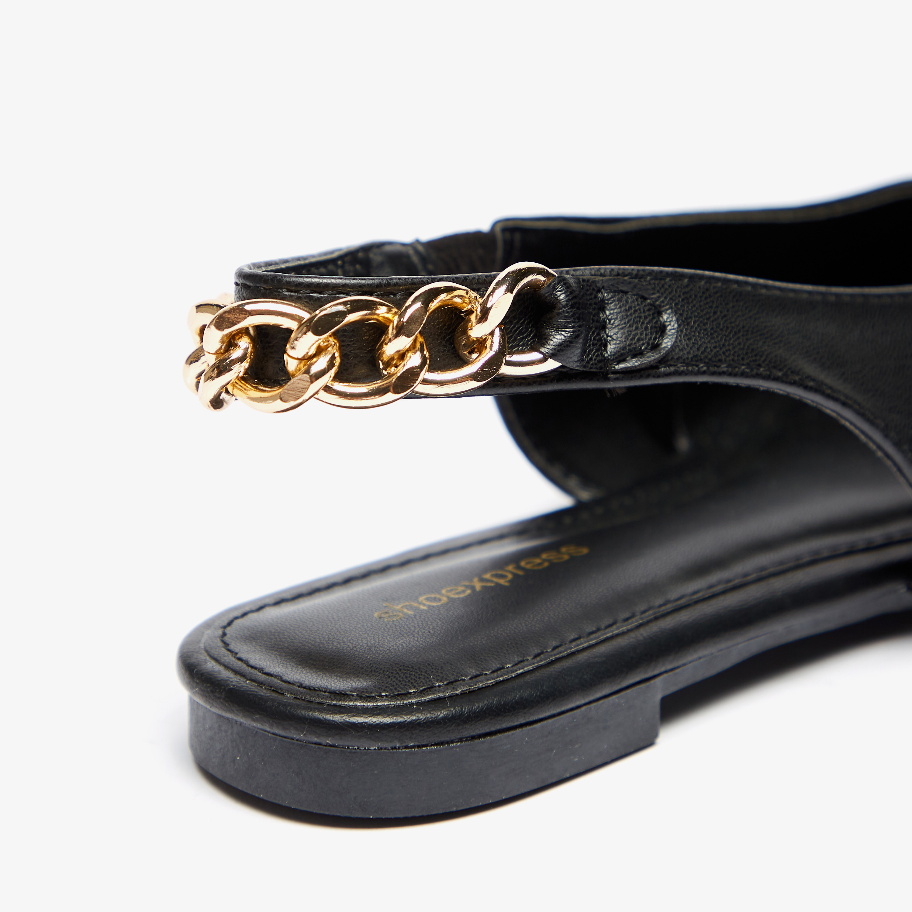 حذاء ميول سادة بزينة سلسلة وحزام إغلاق خلفي-women-shoes-flats-sandals-image-4