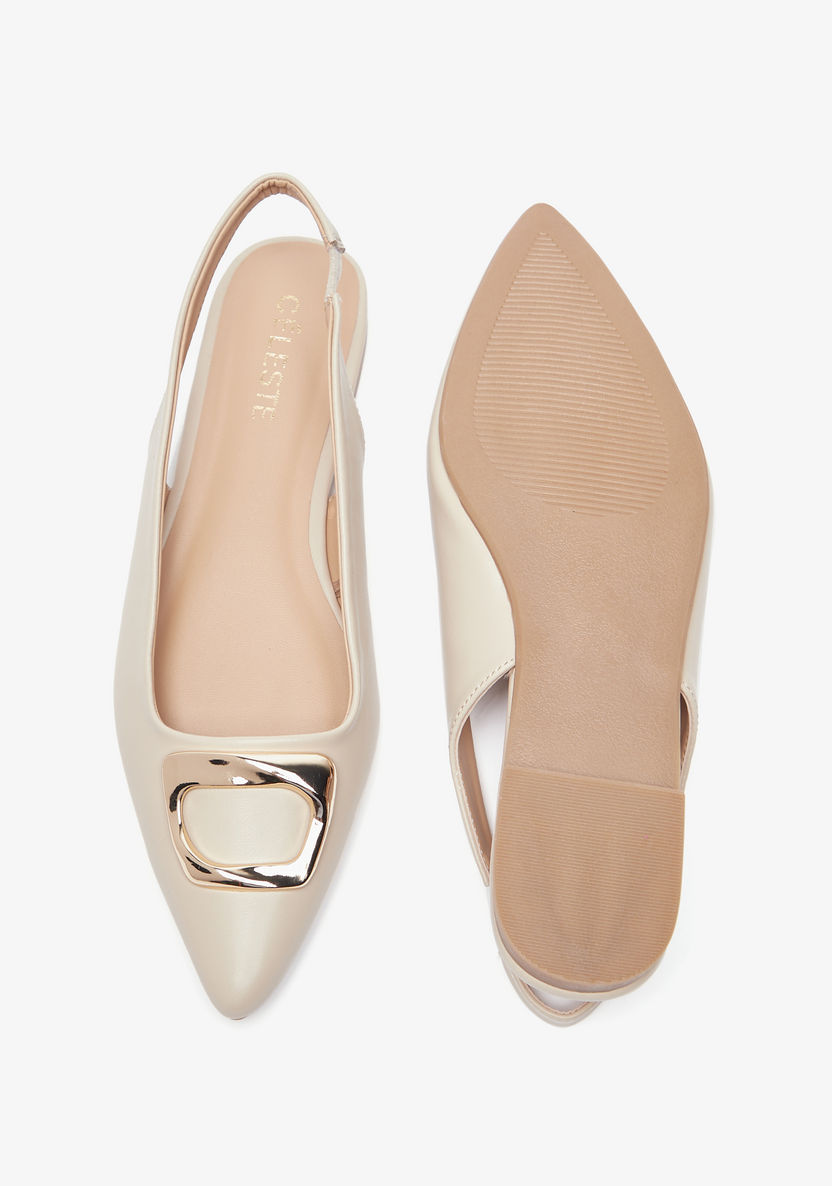 Celeste Women's Metallic Accent Pointed Toe Ballerina Shoes with Slingback-Women%27s Ballerinas-image-3