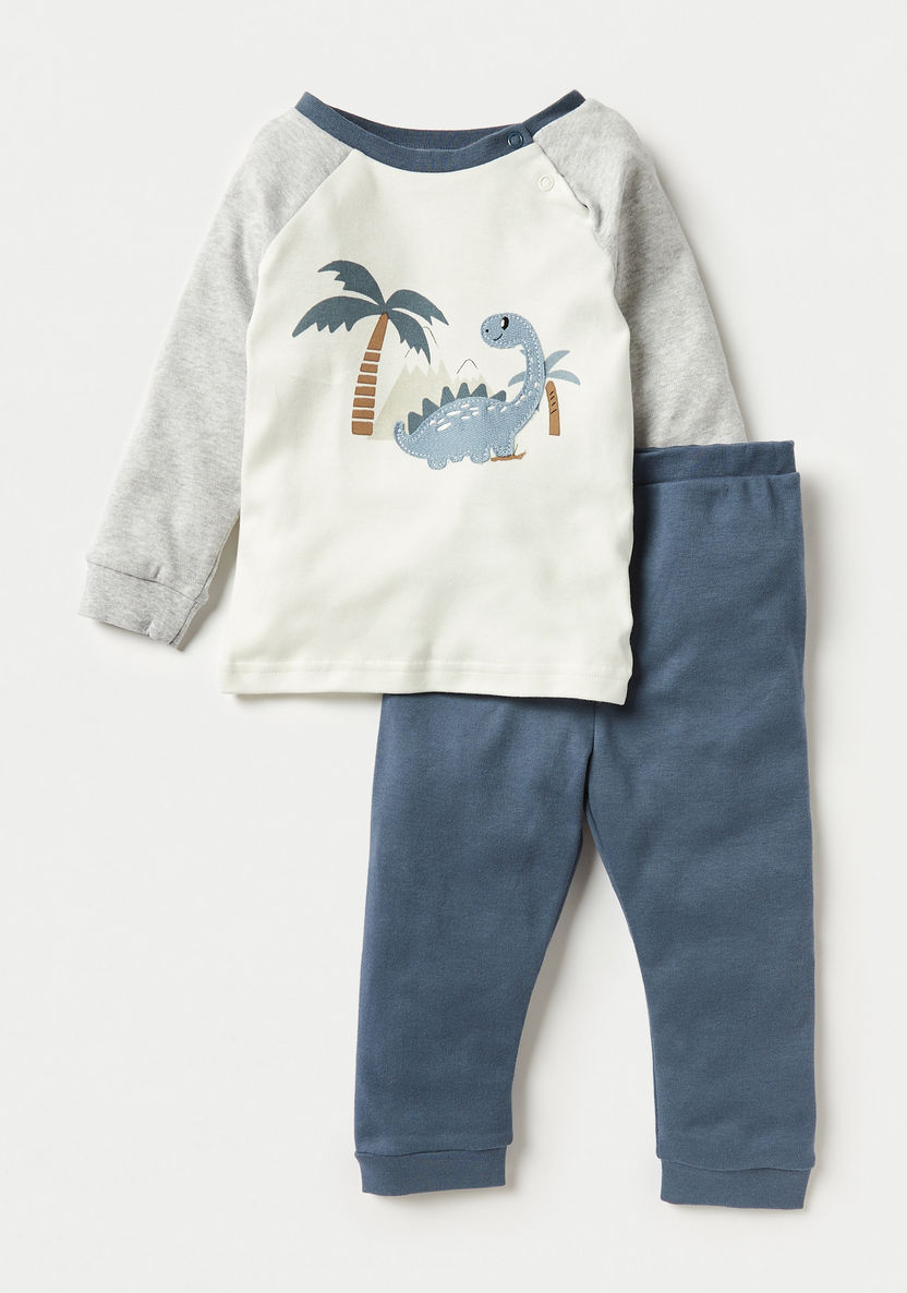 Juniors Dinosaur Applique Detail T-shirt and Pyjama Set-Pyjama Sets-image-0