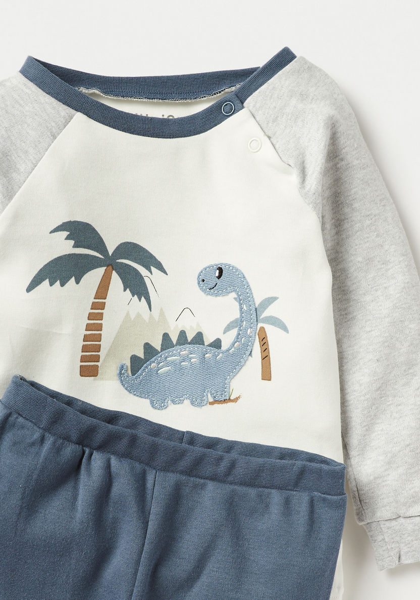 Juniors Dinosaur Applique Detail T-shirt and Pyjama Set-Pyjama Sets-image-3