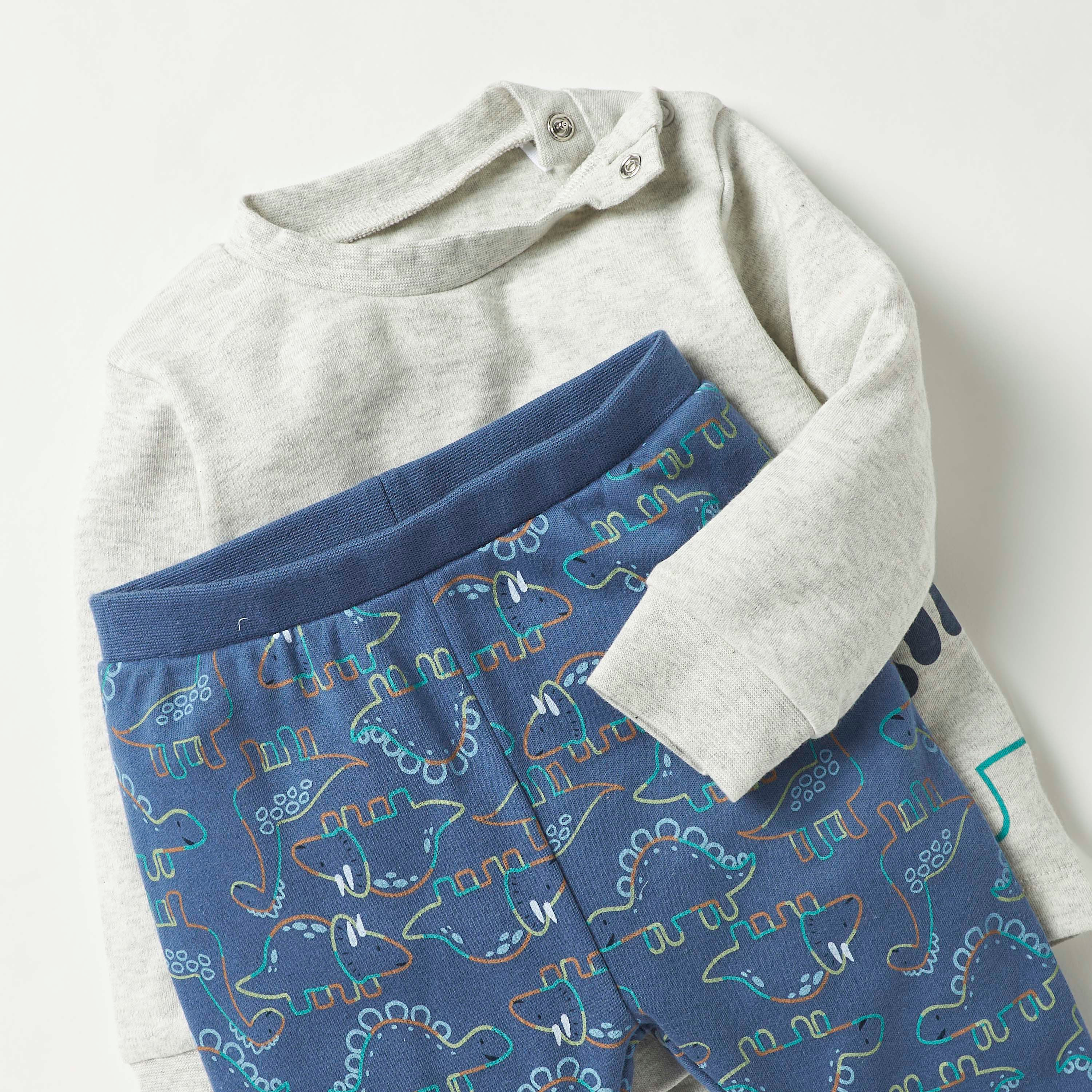 Juniors Dinosaur Print Sweatshirt and Joggers Set-baby-boys-clothing-nightwear-pyjamasets-image-4