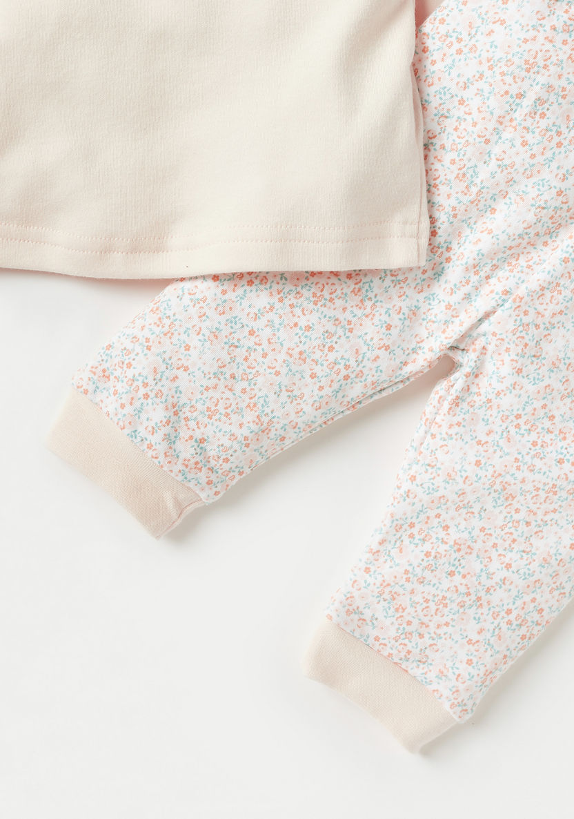 Juniors Horse Embroidered T-shirt and Floral Print Pyjama Set-Pyjama Sets-image-4