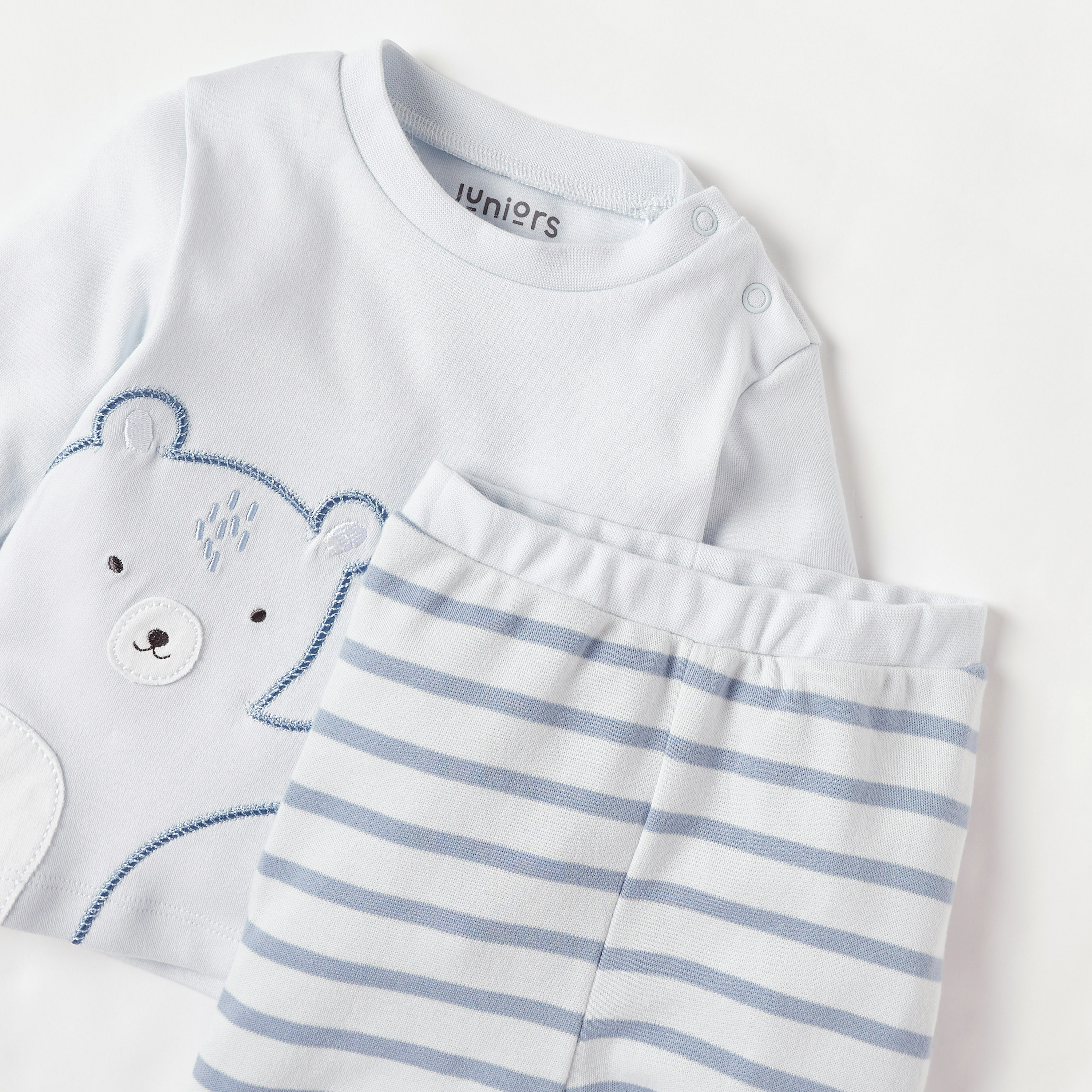 Juniors Bear Embroidered T-shirt and Striped Pyjama Set-baby-boys-clothing-nightwear-pyjamasets-image-4