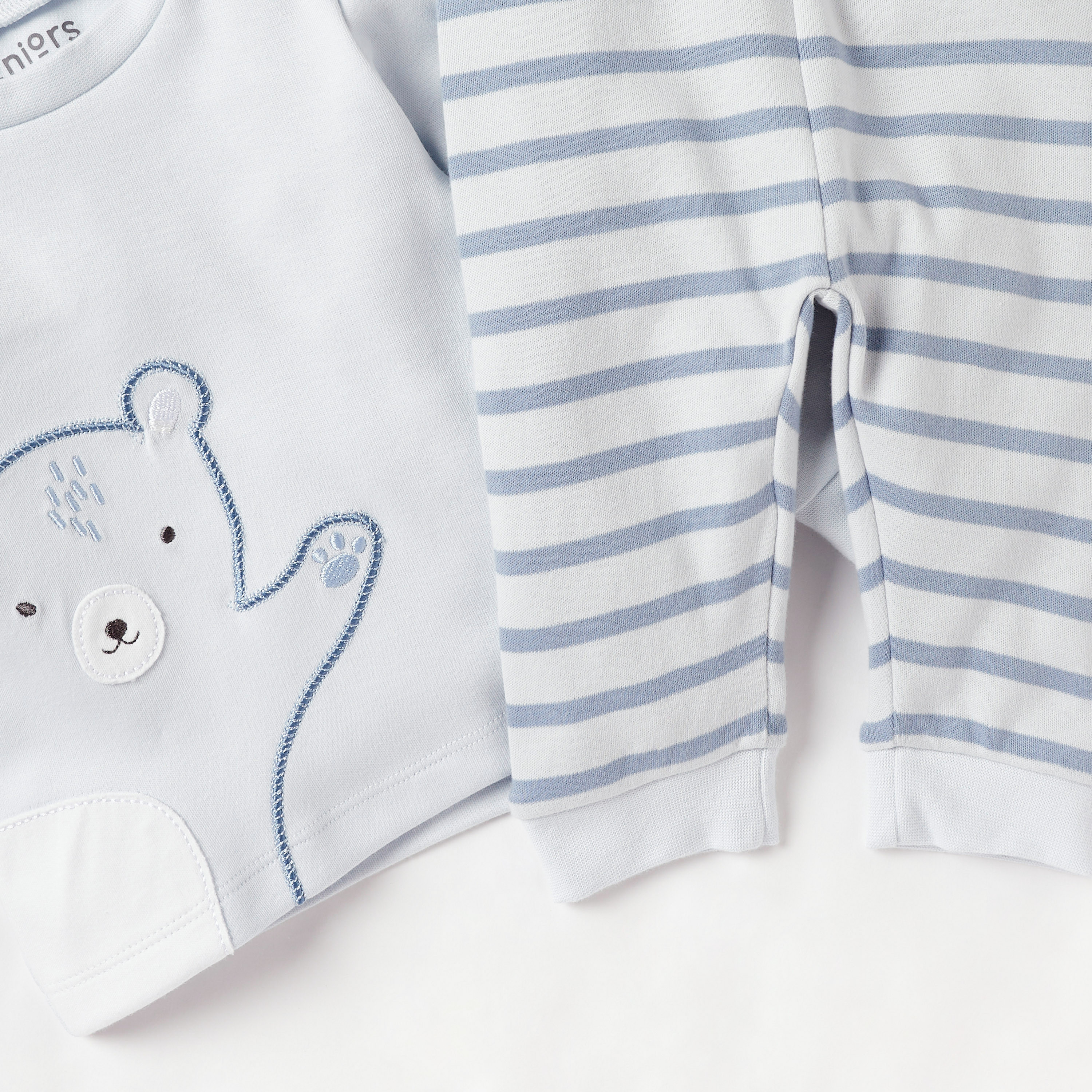 Juniors Bear Embroidered T-shirt and Striped Pyjama Set-baby-boys-clothing-nightwear-pyjamasets-image-5