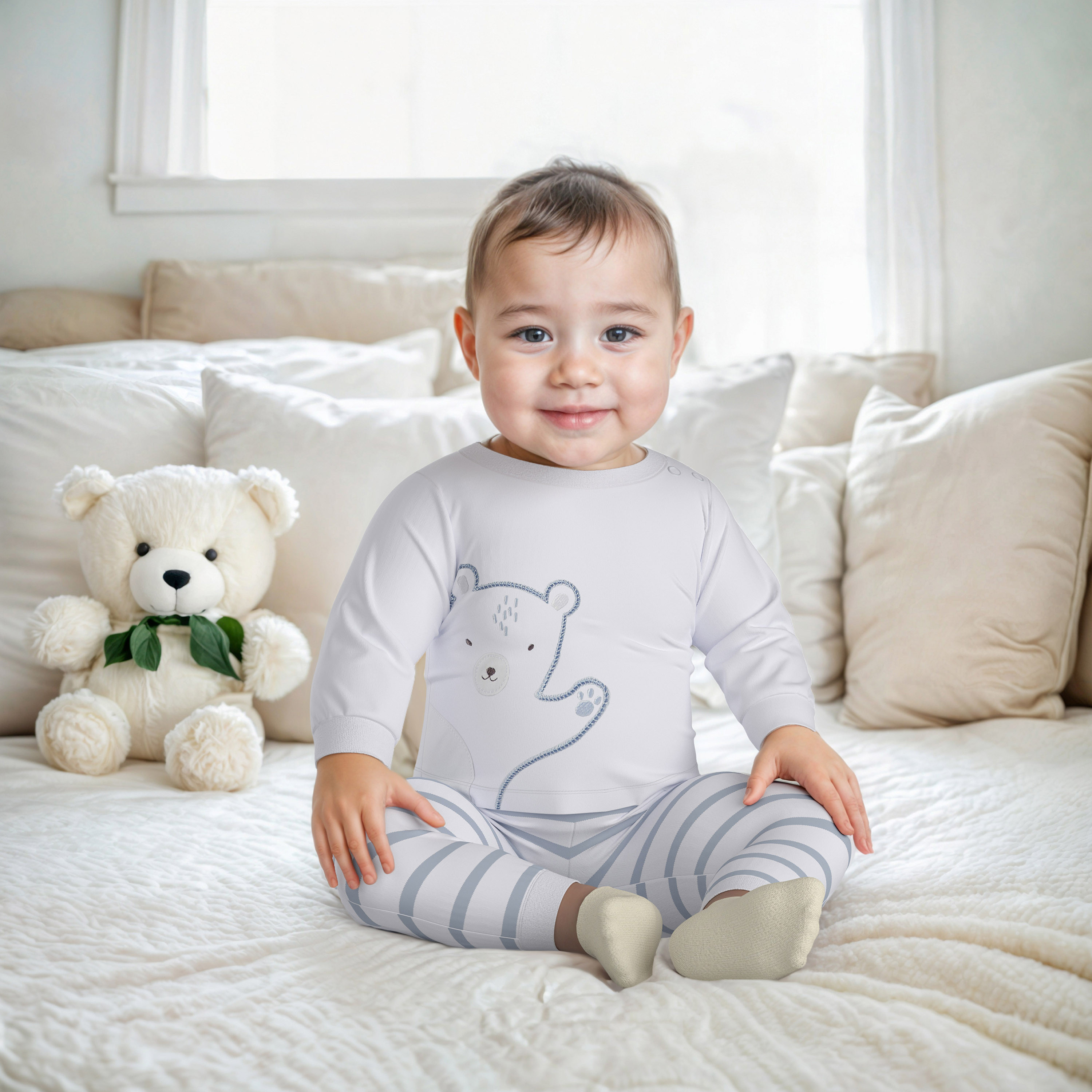 Juniors Bear Embroidered T-shirt and Striped Pyjama Set-baby-boys-clothing-nightwear-pyjamasets-image-6