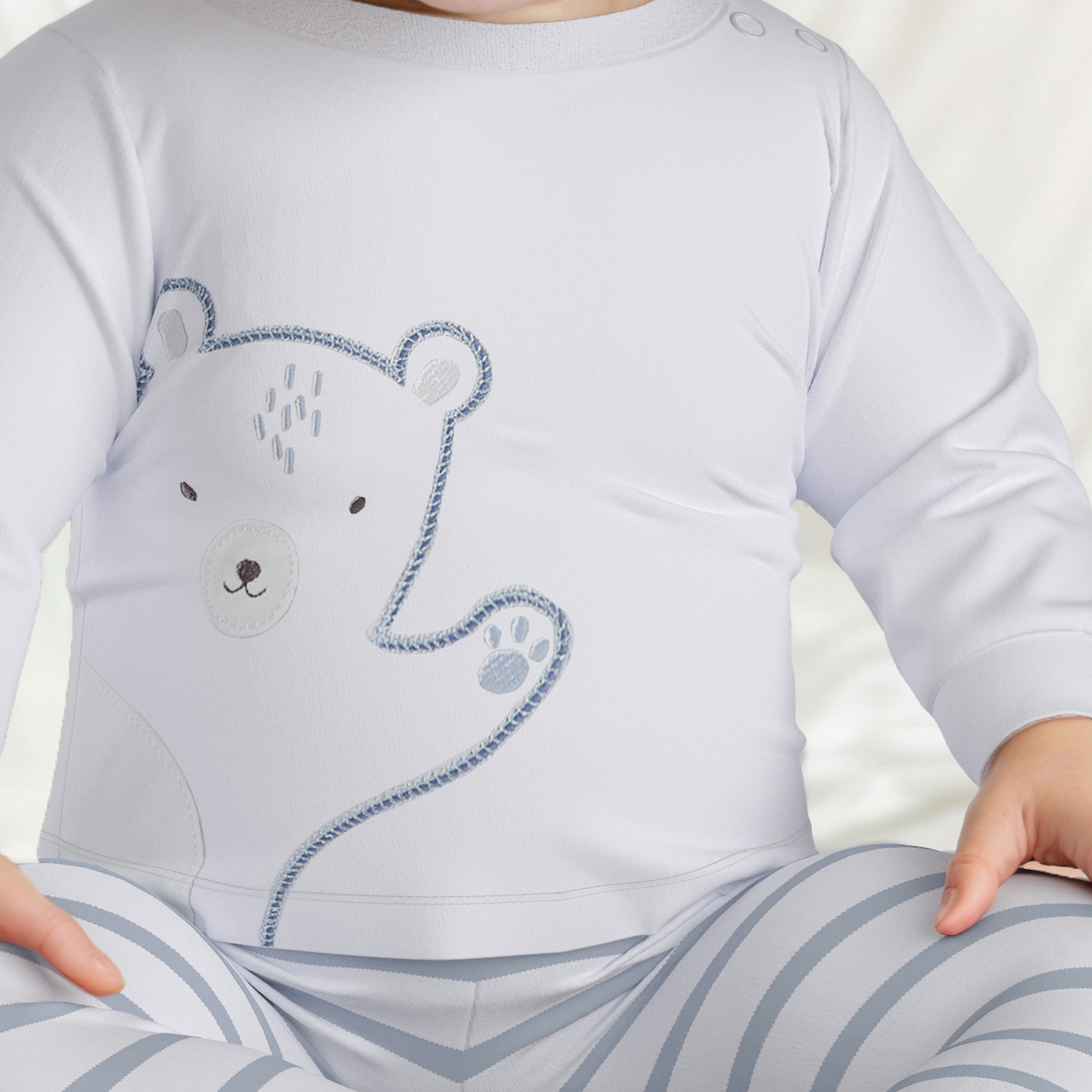 Juniors Bear Embroidered T-shirt and Striped Pyjama Set-baby-boys-clothing-nightwear-pyjamasets-image-7