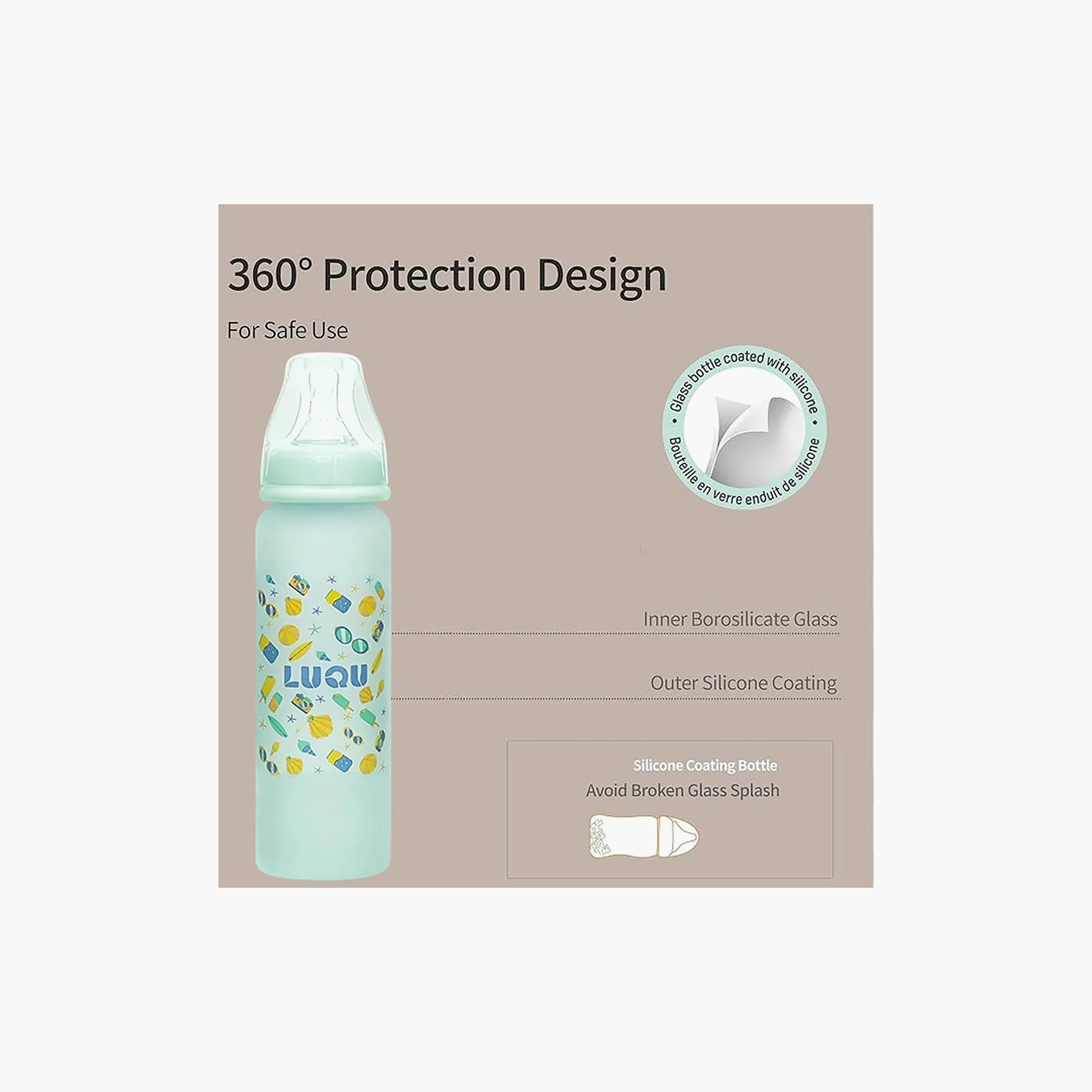 رضّاعة زجاج من لوكو - 240 مل (6 شهور فأكثر)-baby-feeding-feedingbottles-bottlesandteats-image-5