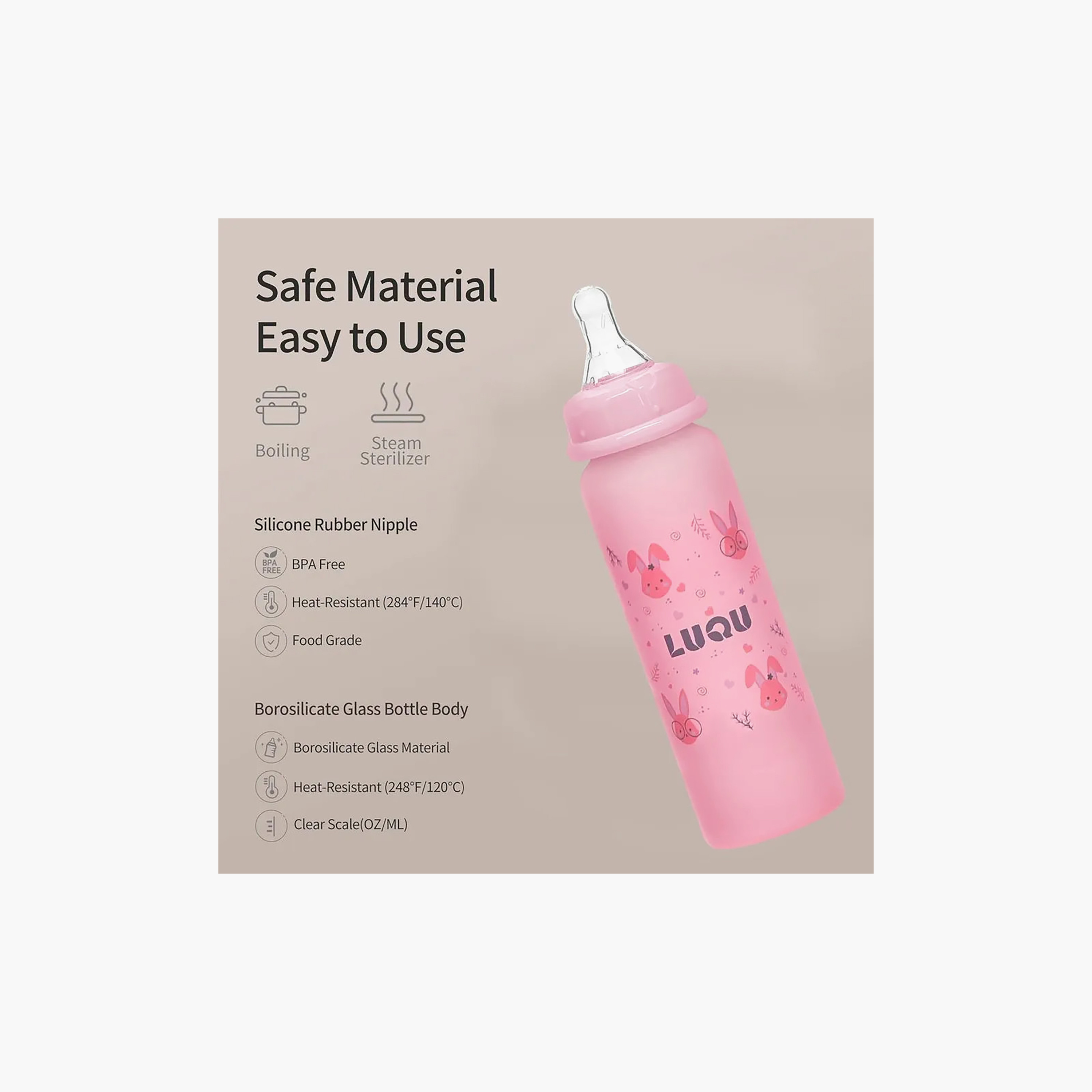 رضّاعة زجاج من لوكو - 240 مل (6 شهور فأكثر)-baby-feeding-feedingbottles-bottlesandteats-image-5