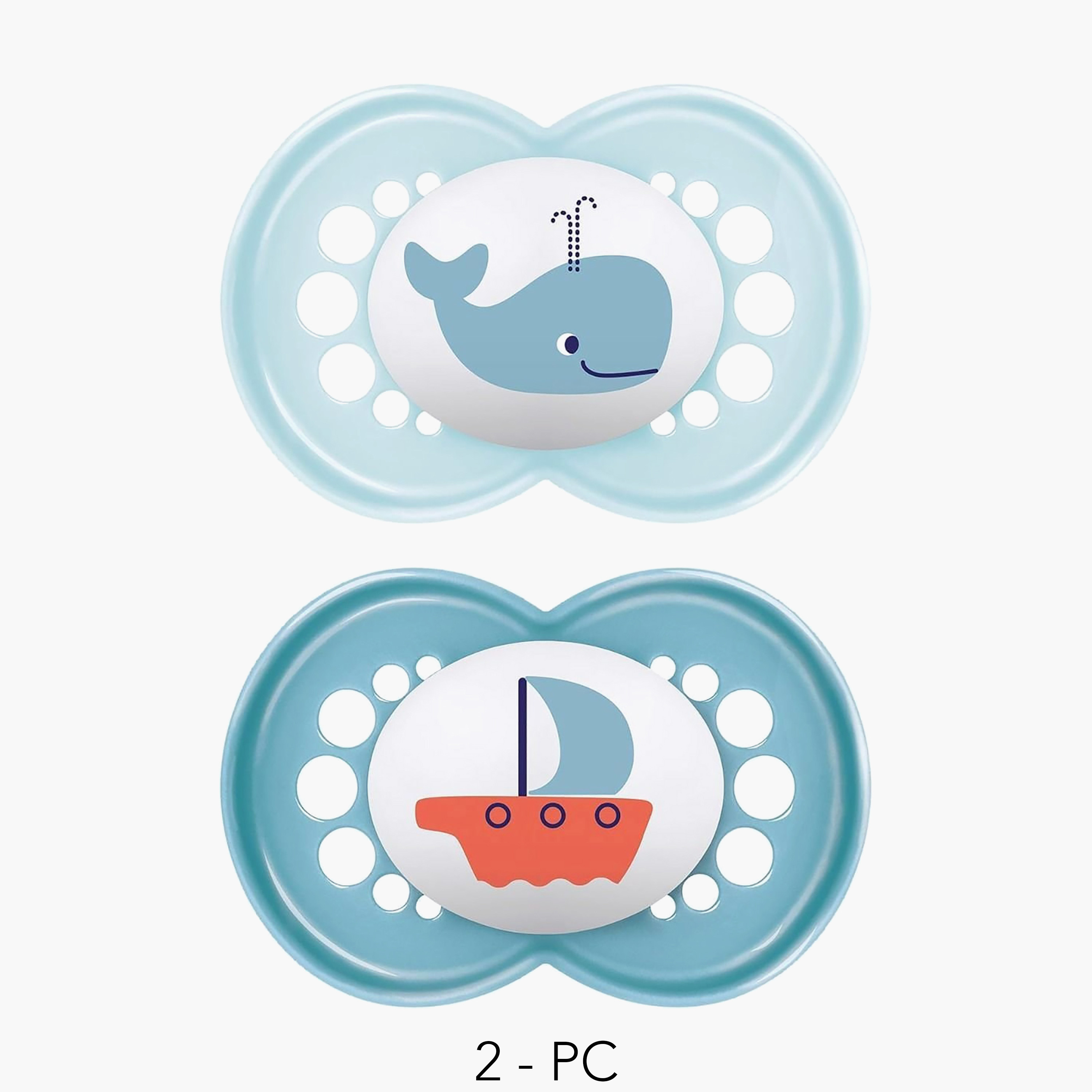 طقم لهايات أطفال قطعتين بتصميم تقويمي من مام - 16 شهرًا فأكثر-baby-feeding-pacifiers-image-1