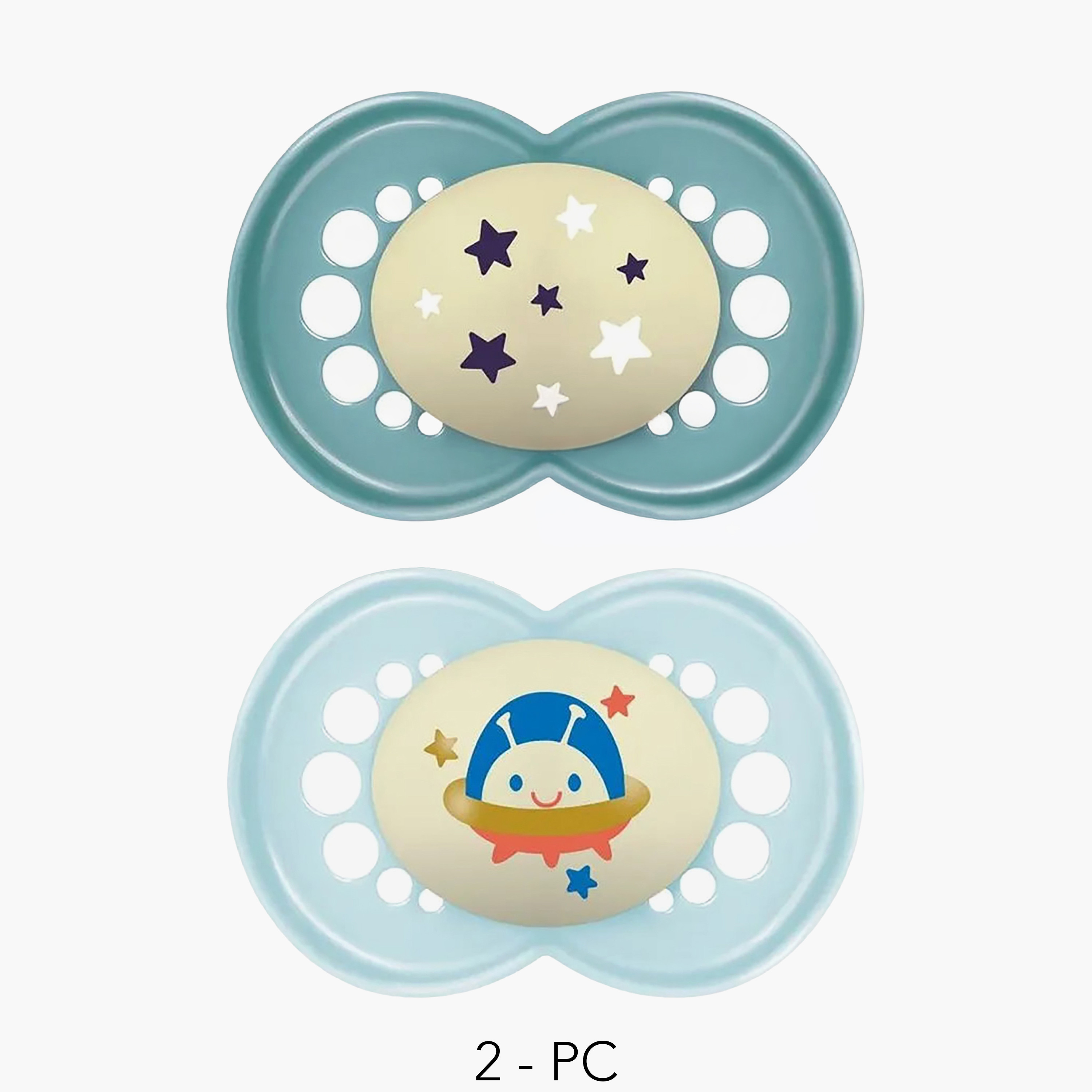 طقم لهايات أطفال قطعتين بتصميم يضيء في الظلام من مام - 16 شهرًا فأكثر-baby-feeding-pacifiers-image-1