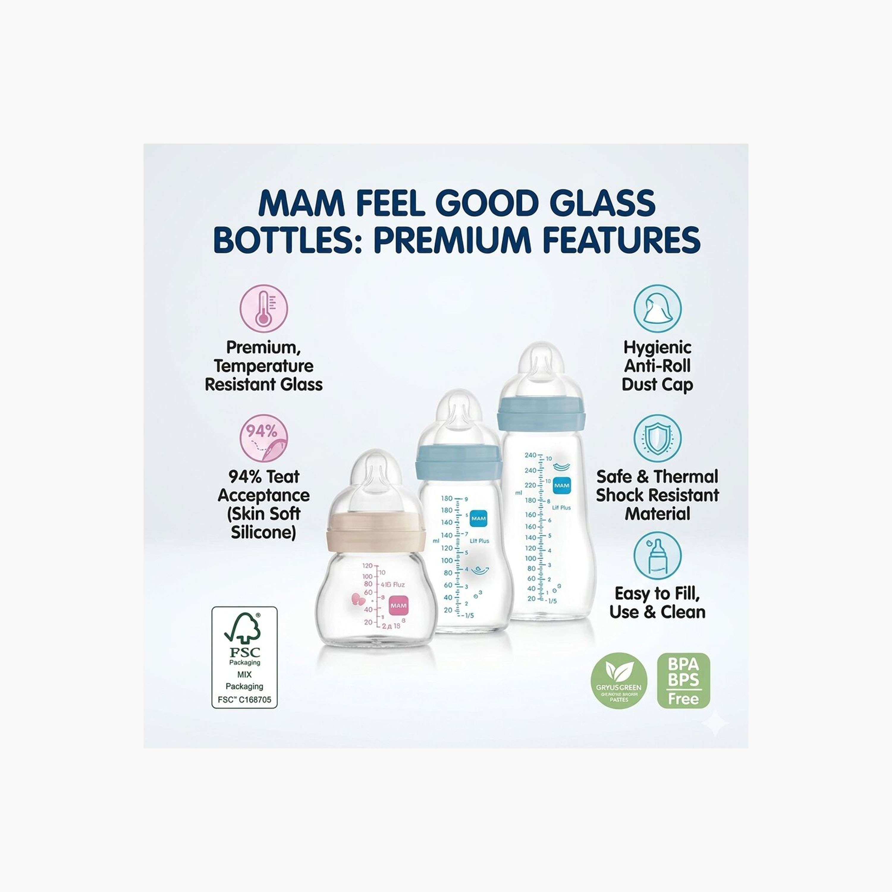 MAM Feel Good Heat-Resistant Glass Bottle, Teat 0 - 90ml-baby-feeding-feedingbottles-bottlesandteats-image-3