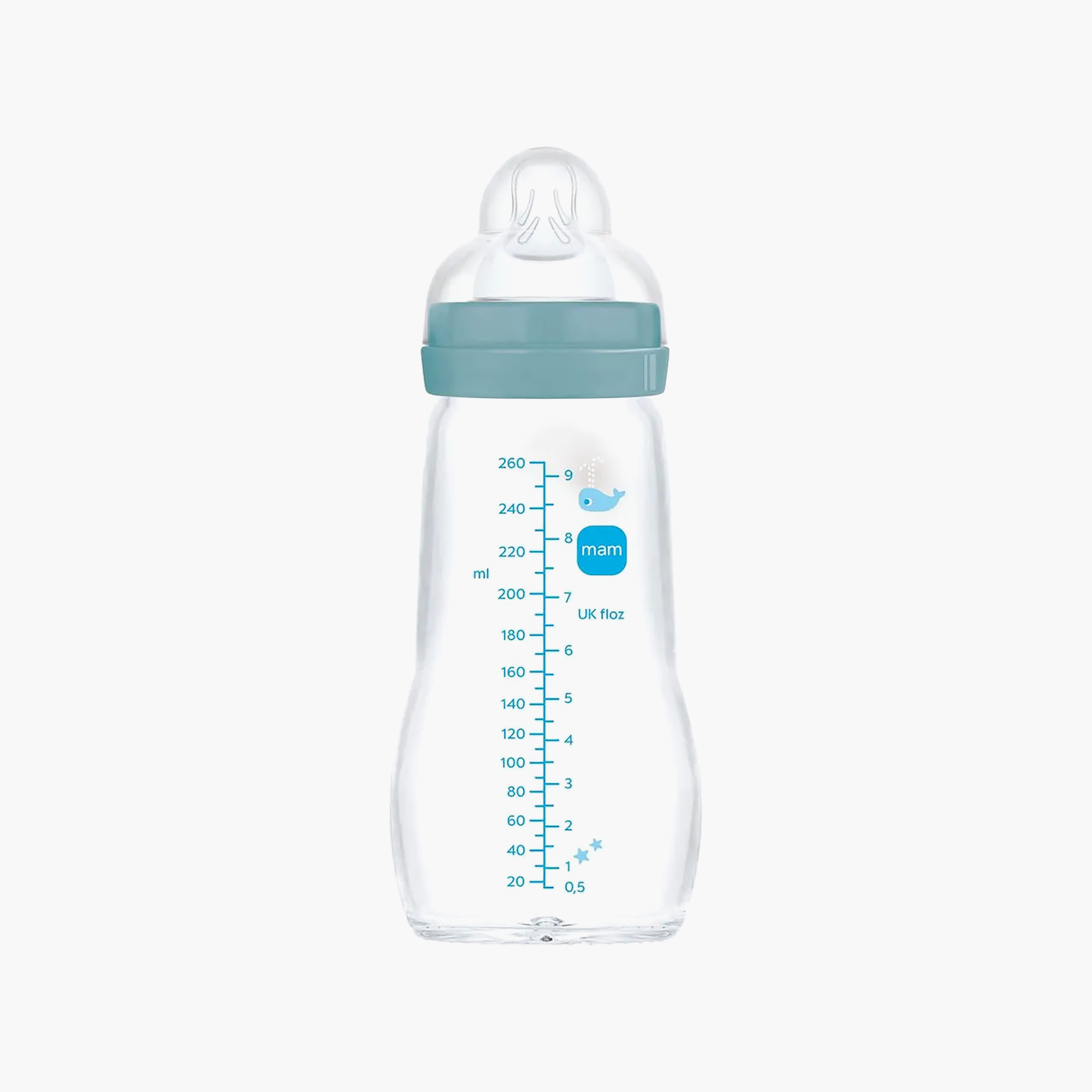 MAM Feel Good Heat-Resistant Glass Bottle, Teat 2 - 260ml-baby-feeding-feedingbottles-bottlesandteats-image-2