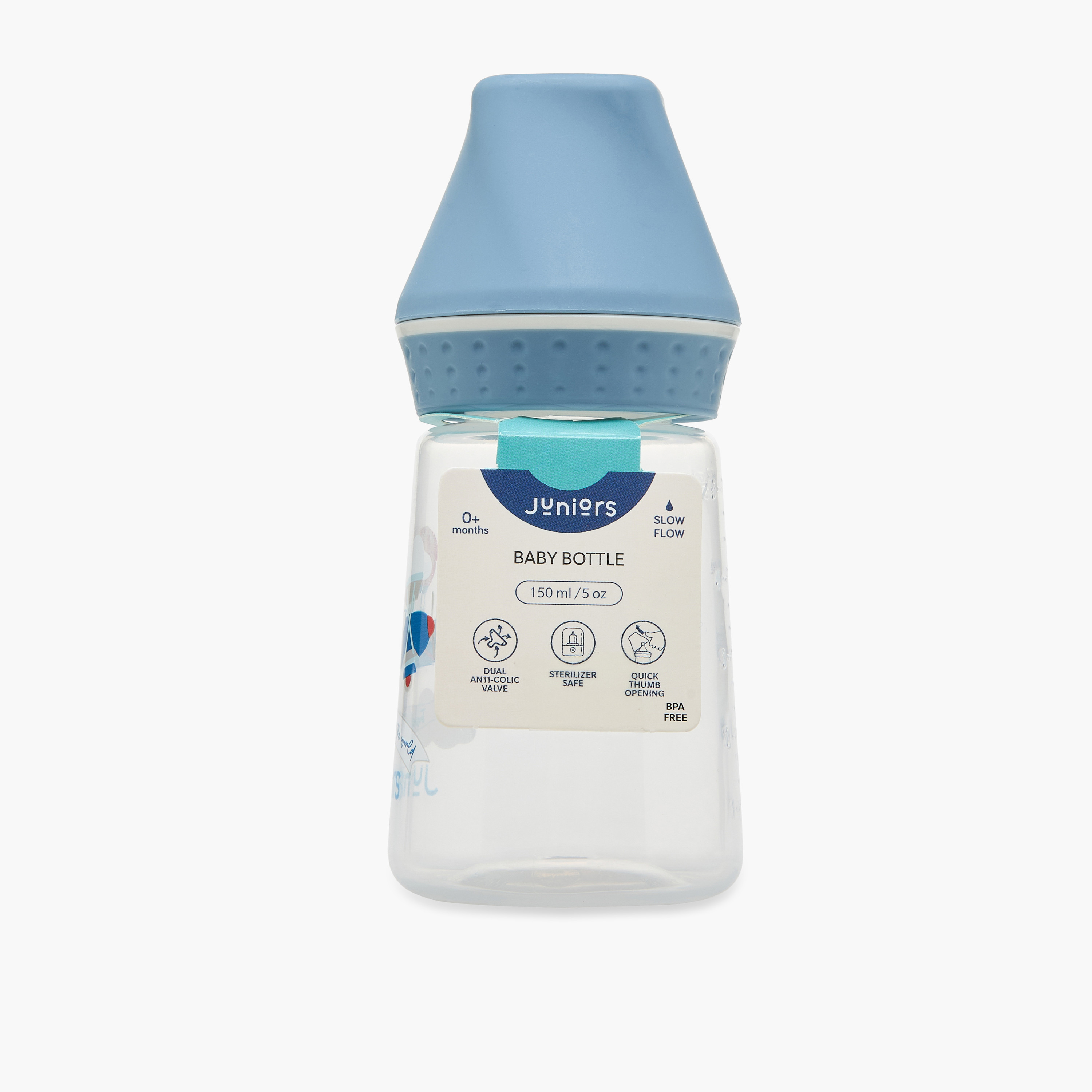 رضّاعة بطيئة مضادة للمغص من جونيورز - 150 مل (من عمر 0 شهر فأكثر)-baby-feeding-feedingbottles-bottlesandteats-image-9