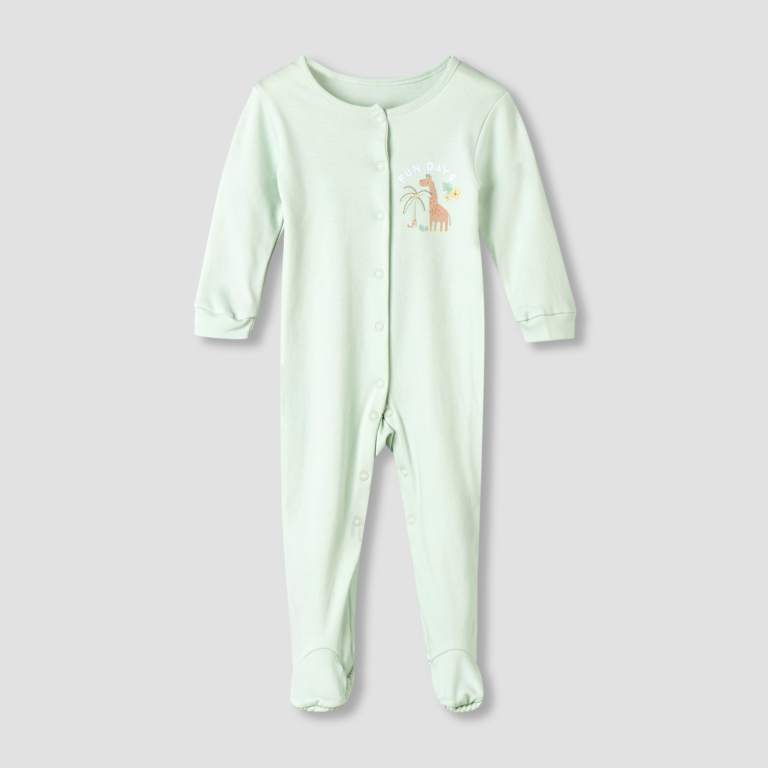 Pack of 3 Juniors Cotton Round Neck Long Sleeve Sleepsuit with Snap Button Closure-baby-girls-clothing-nightwear-sleepsuits-image-3