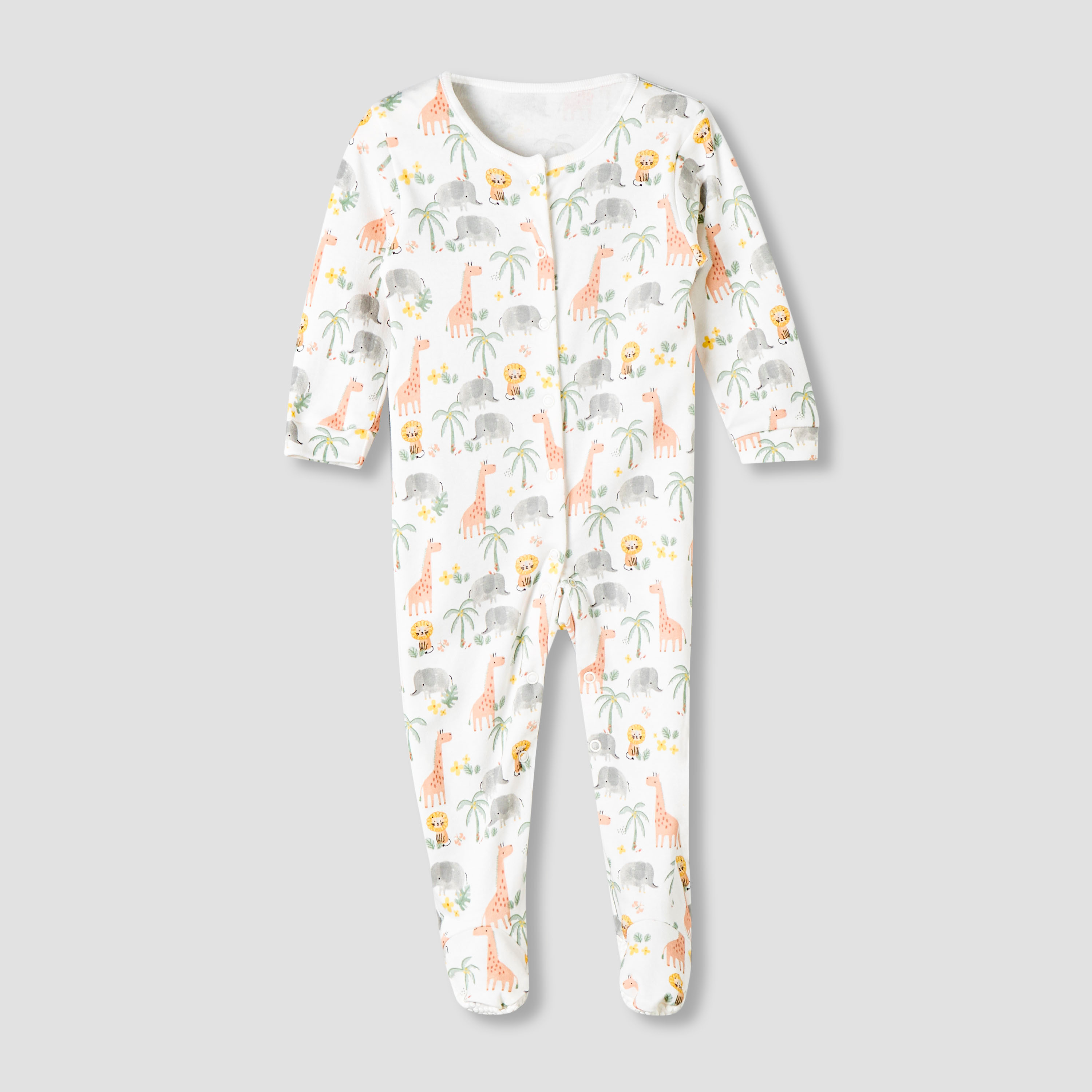 Pack of 3 Juniors Cotton Round Neck Long Sleeve Sleepsuit with Snap Button Closure-baby-girls-clothing-nightwear-sleepsuits-image-4