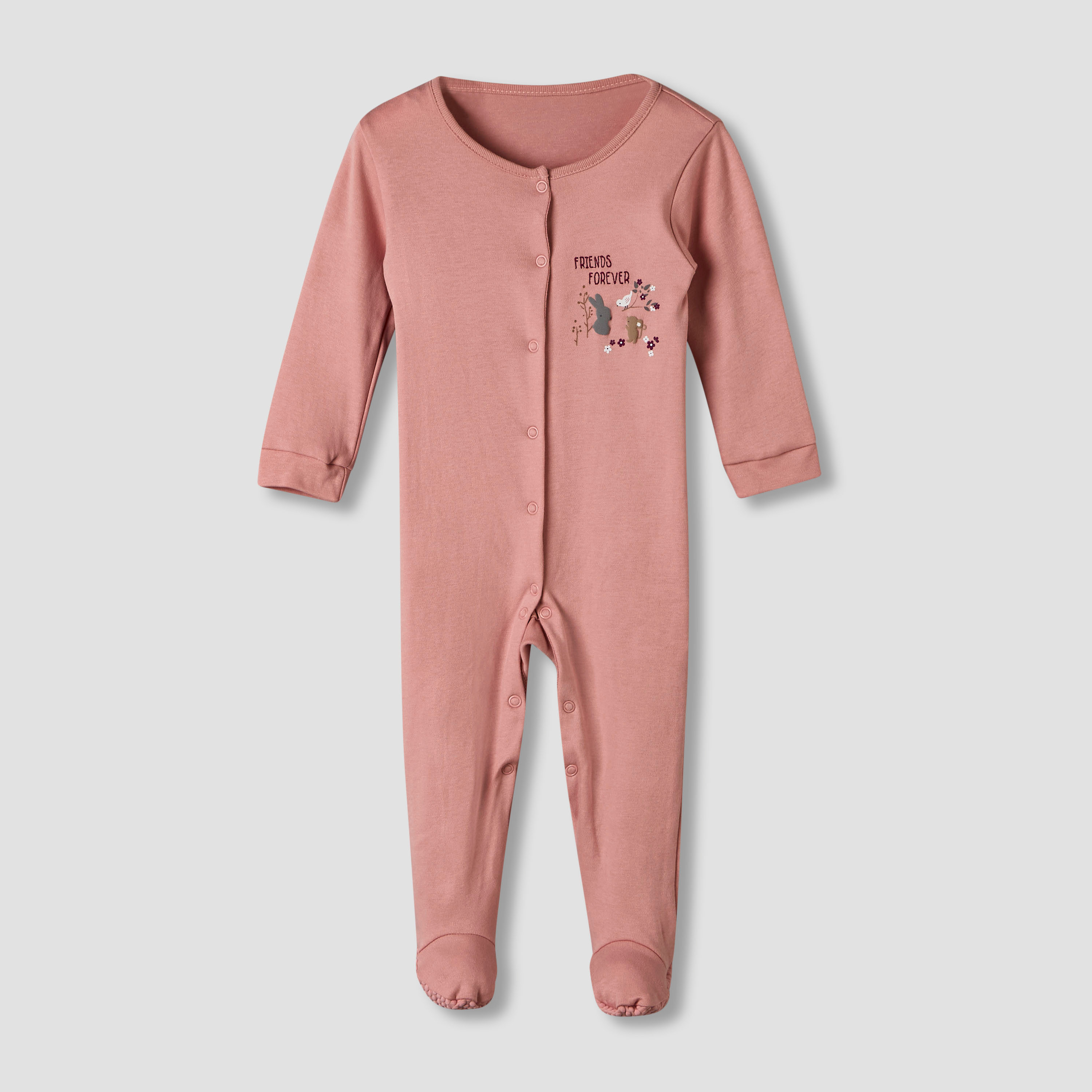 Pack of 3 Juniors Cotton Round Neck Long Sleeve Sleepsuit with Snap Button Closure-baby-girls-clothing-nightwear-sleepsuits-image-3