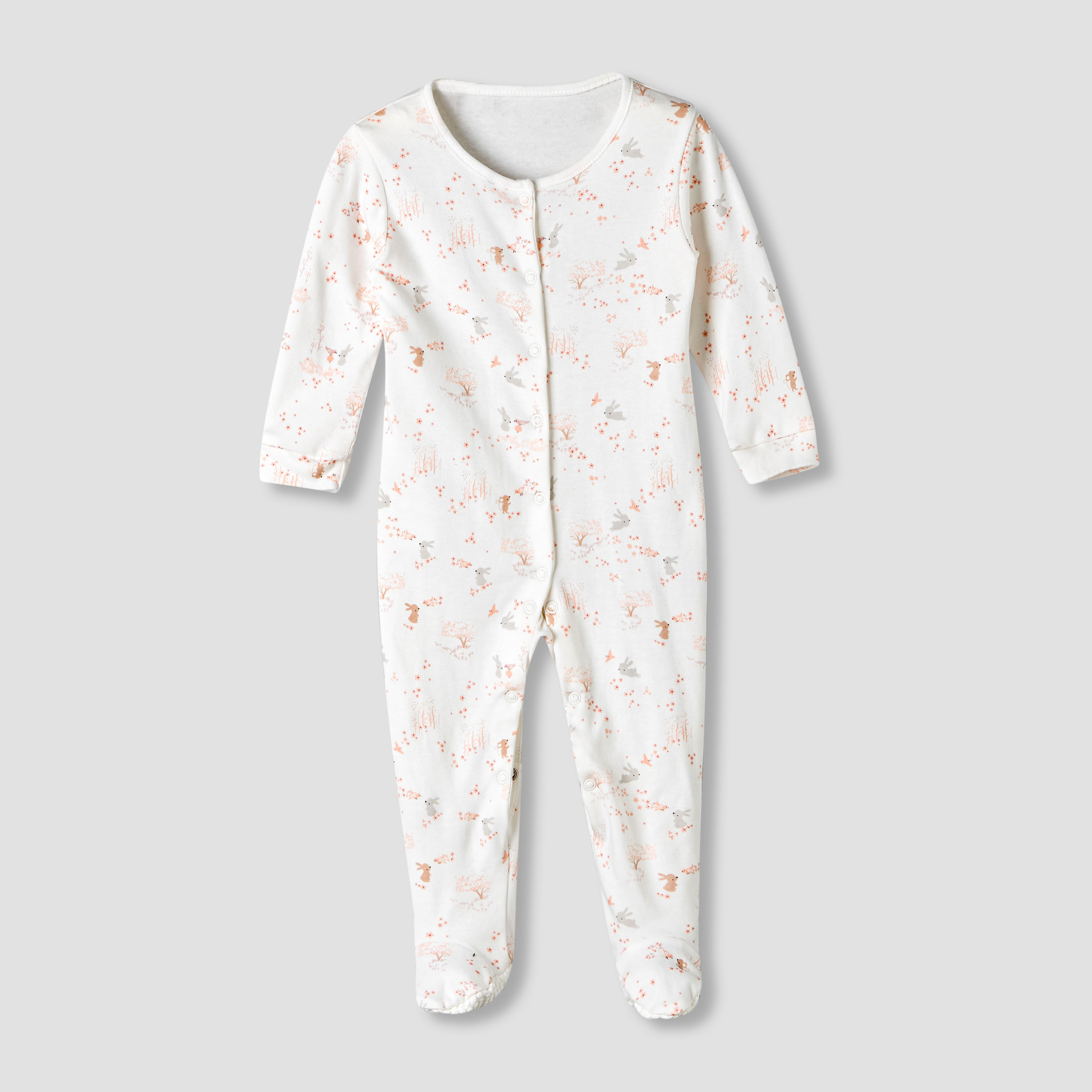 Pack of 3 Juniors Cotton Round Neck Long Sleeve Sleepsuit with Snap Button Closure-baby-girls-clothing-nightwear-sleepsuits-image-4