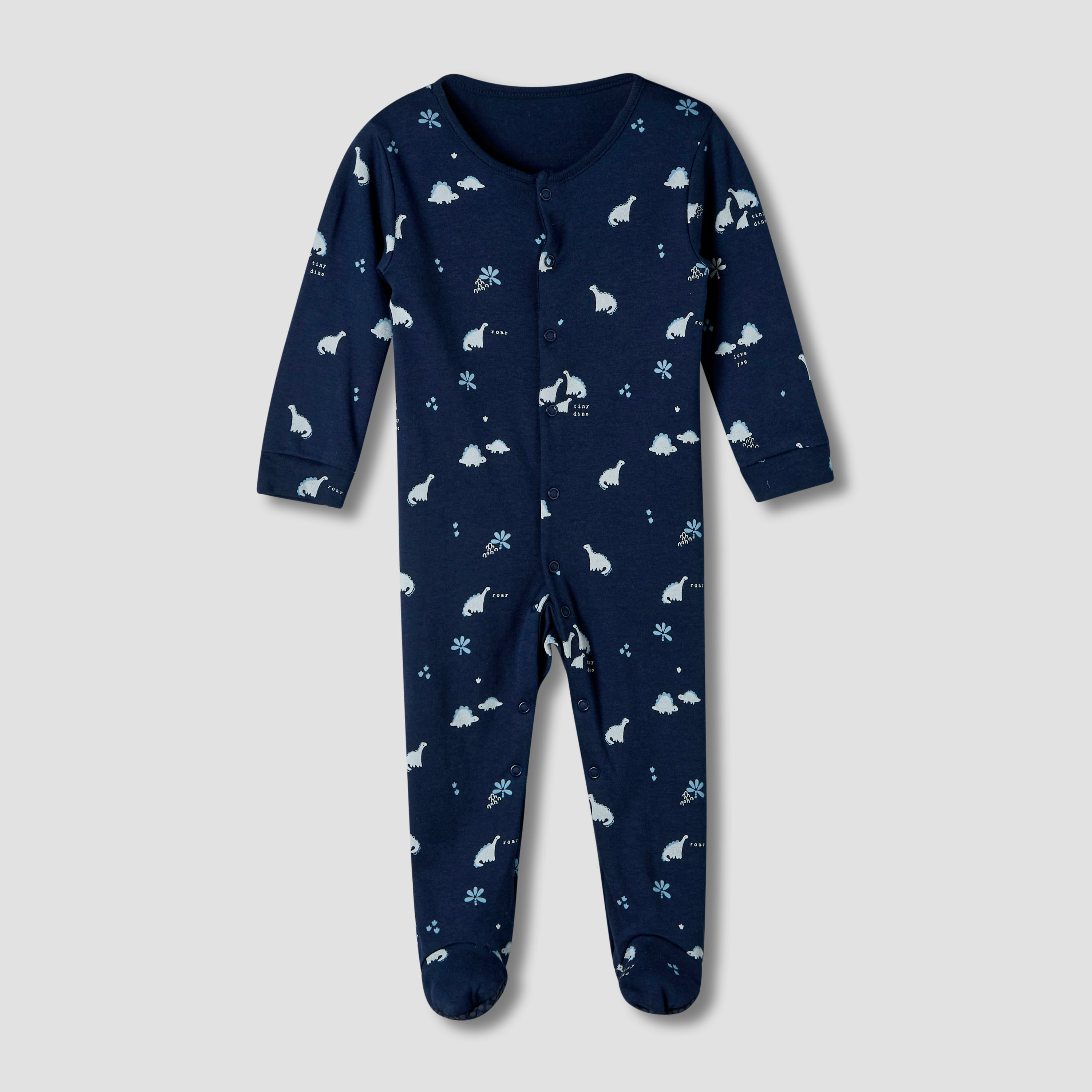 Pack of 3 Juniors Cotton Round Neck Long Sleeve Sleepsuit with Snap Button Closure-baby-boys-clothing-nightwear-sleepsuits-image-3